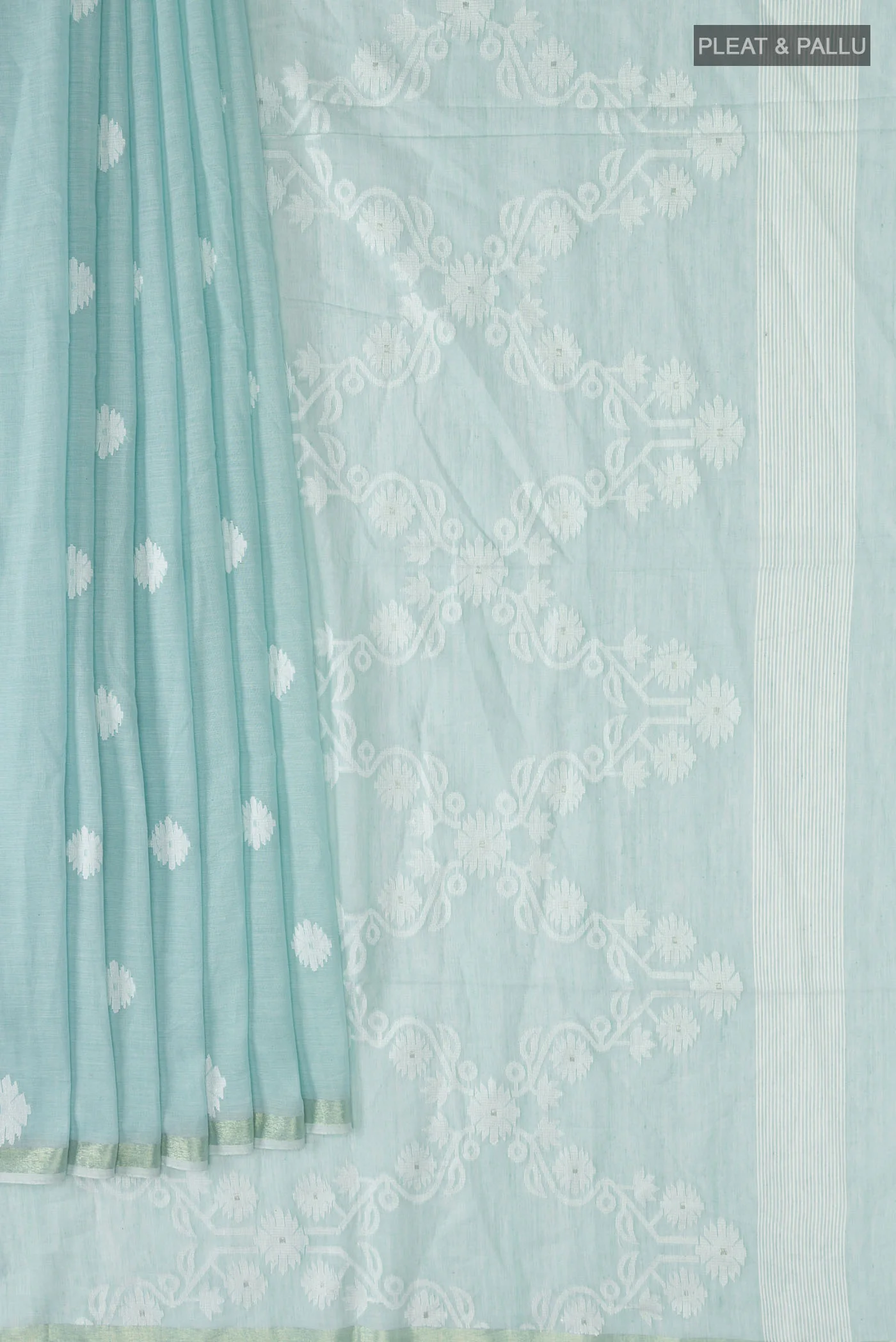 Aaheli-Sky Blue Bengal Cotton Saree - Image 8