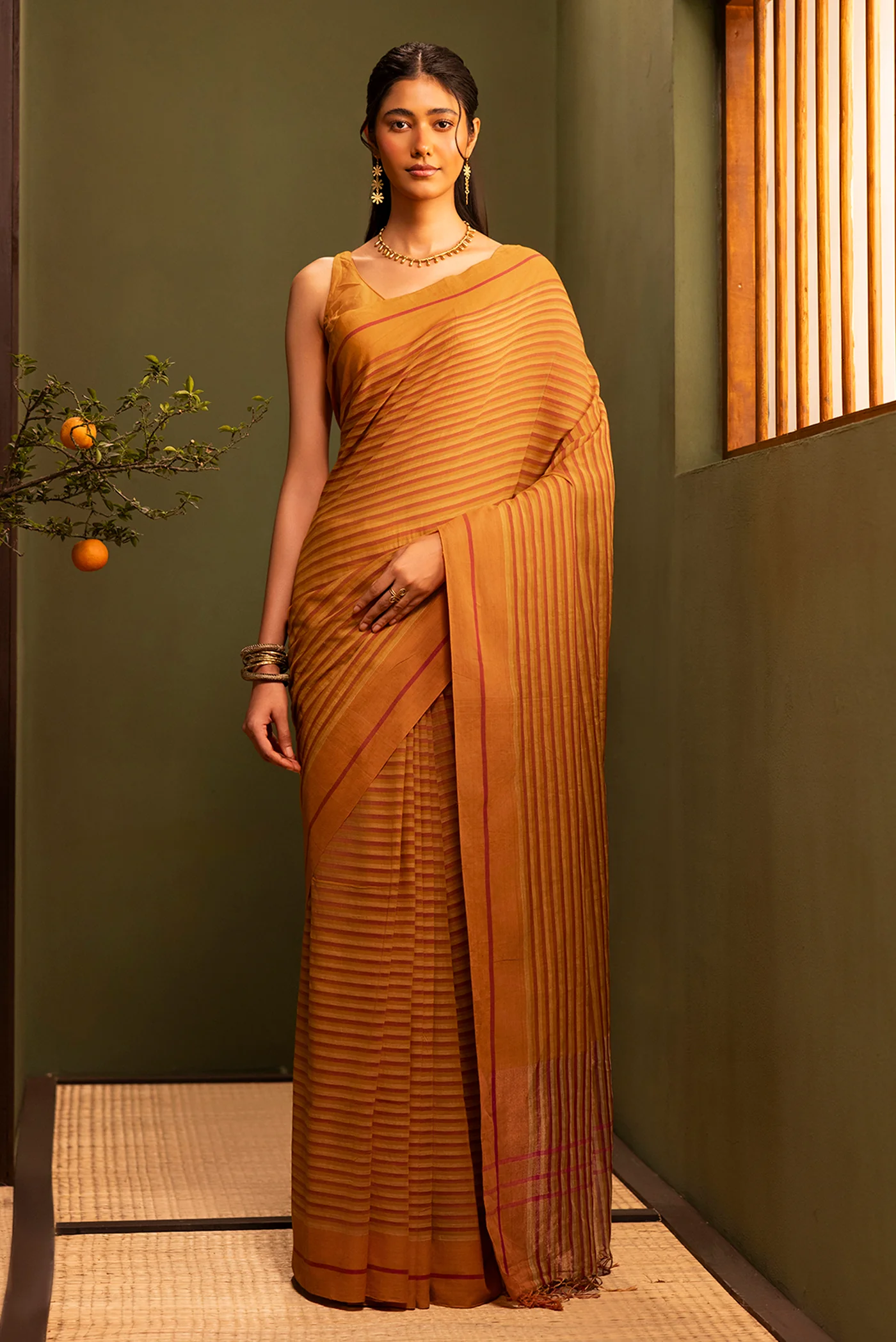 Aamras-Mustard Yellow Cotton Saree - Image 2