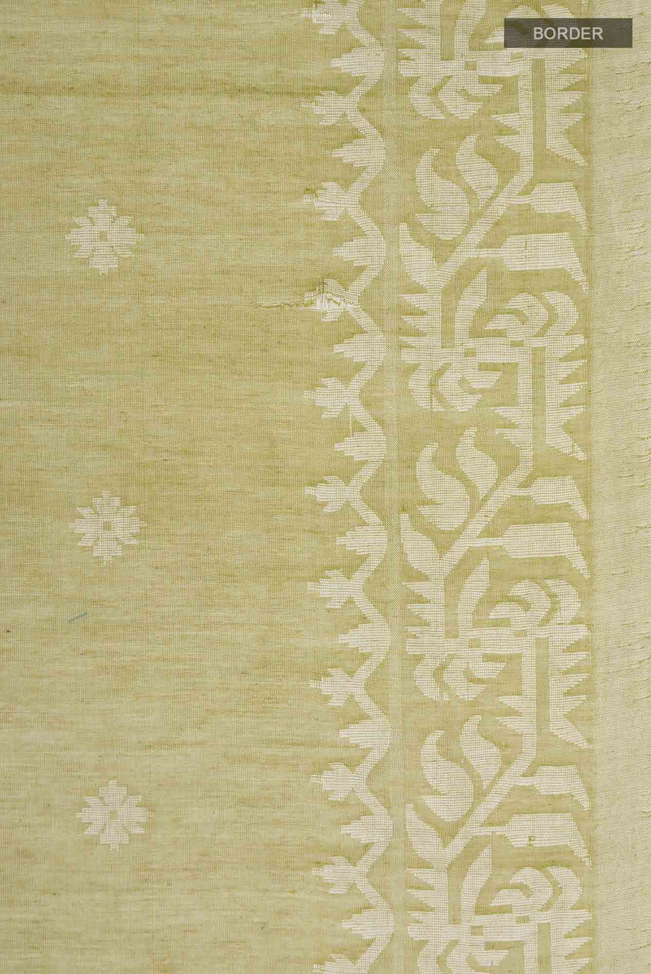 Aarna-Olive Green Bengal Cotton Saree - Image 5