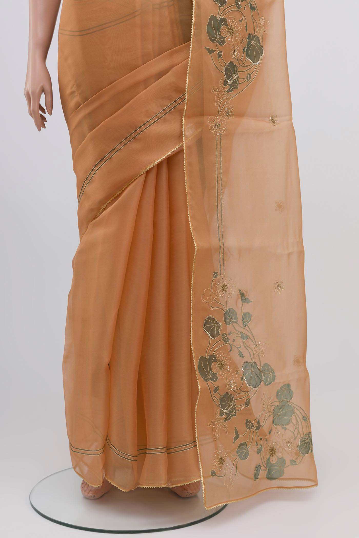 Aboli-Apricot Orange Organza Silk Saree - Image 4