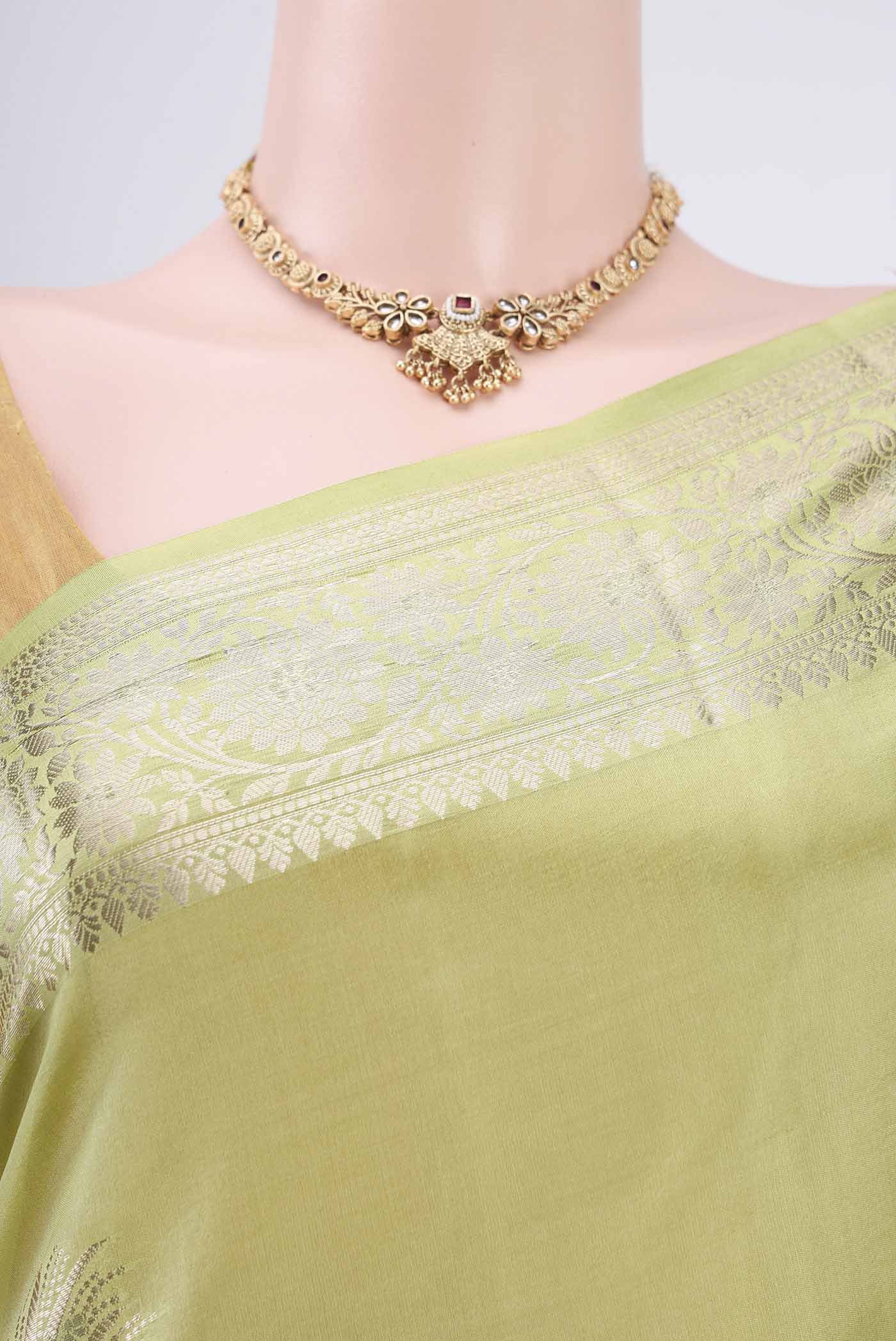 Light Green Banarasi Raw Silk Saree - Image 2