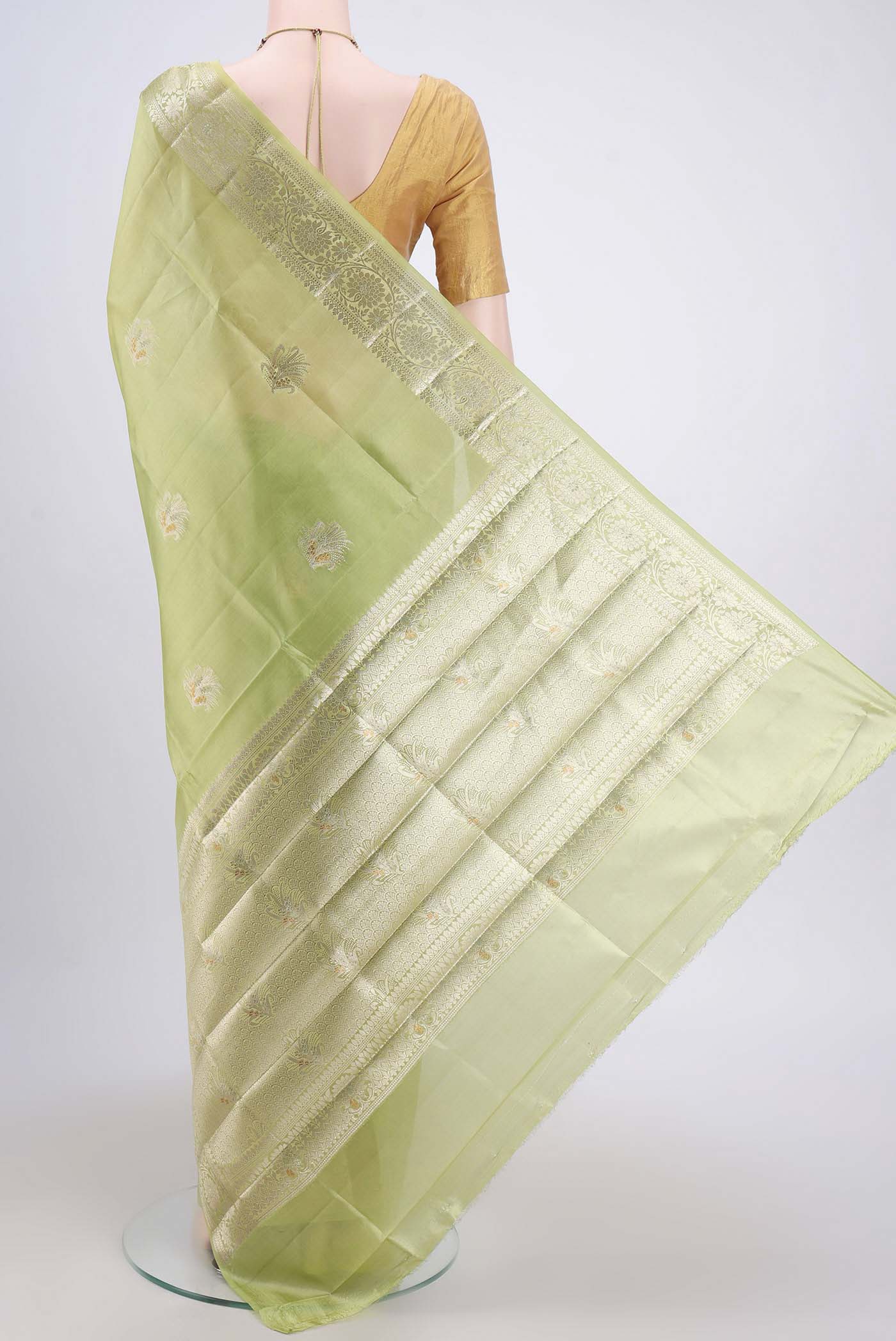 Light Green Banarasi Raw Silk Saree - Image 3
