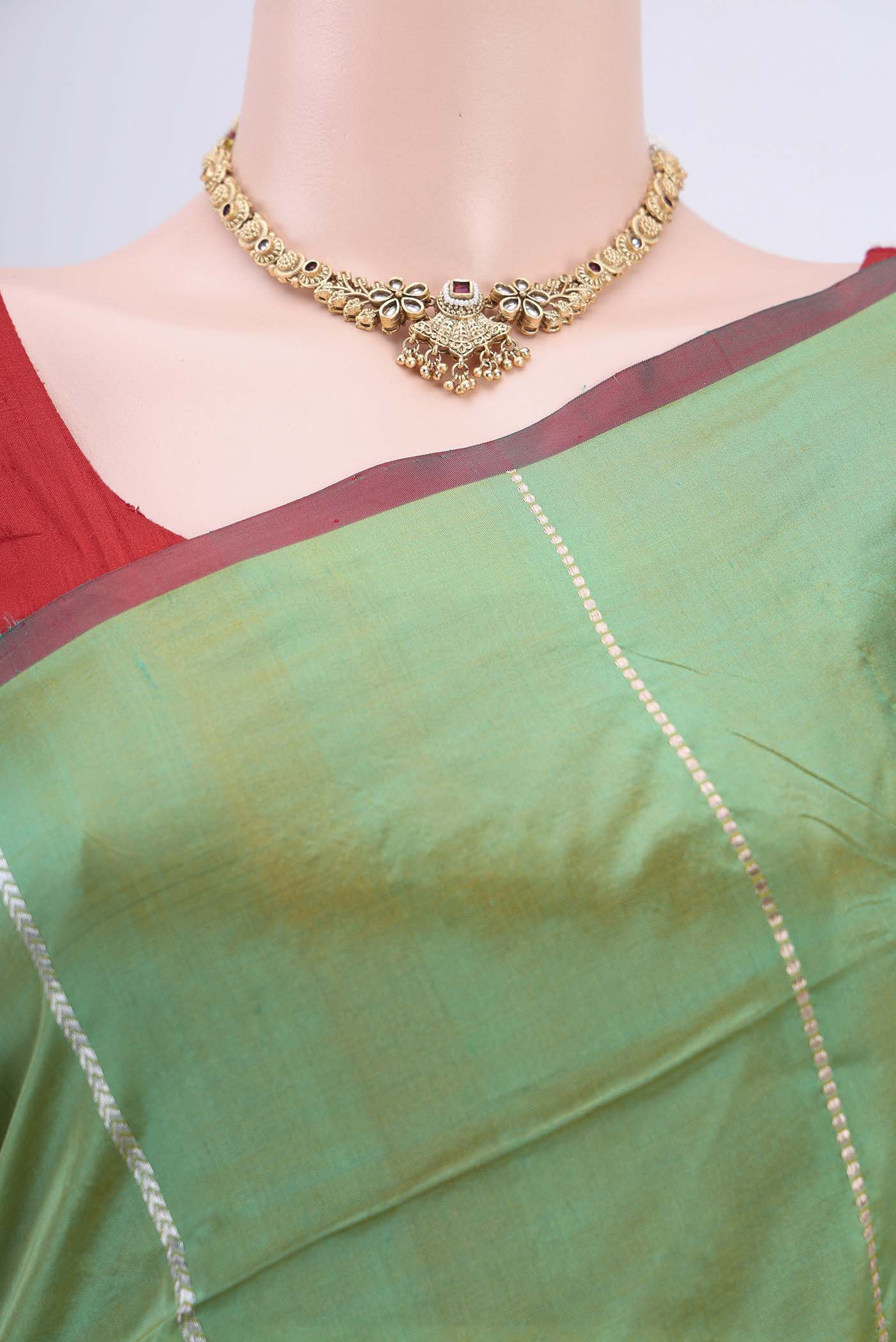 Green with Mustard Color Banarasi Katan Silk Saree - Image 2
