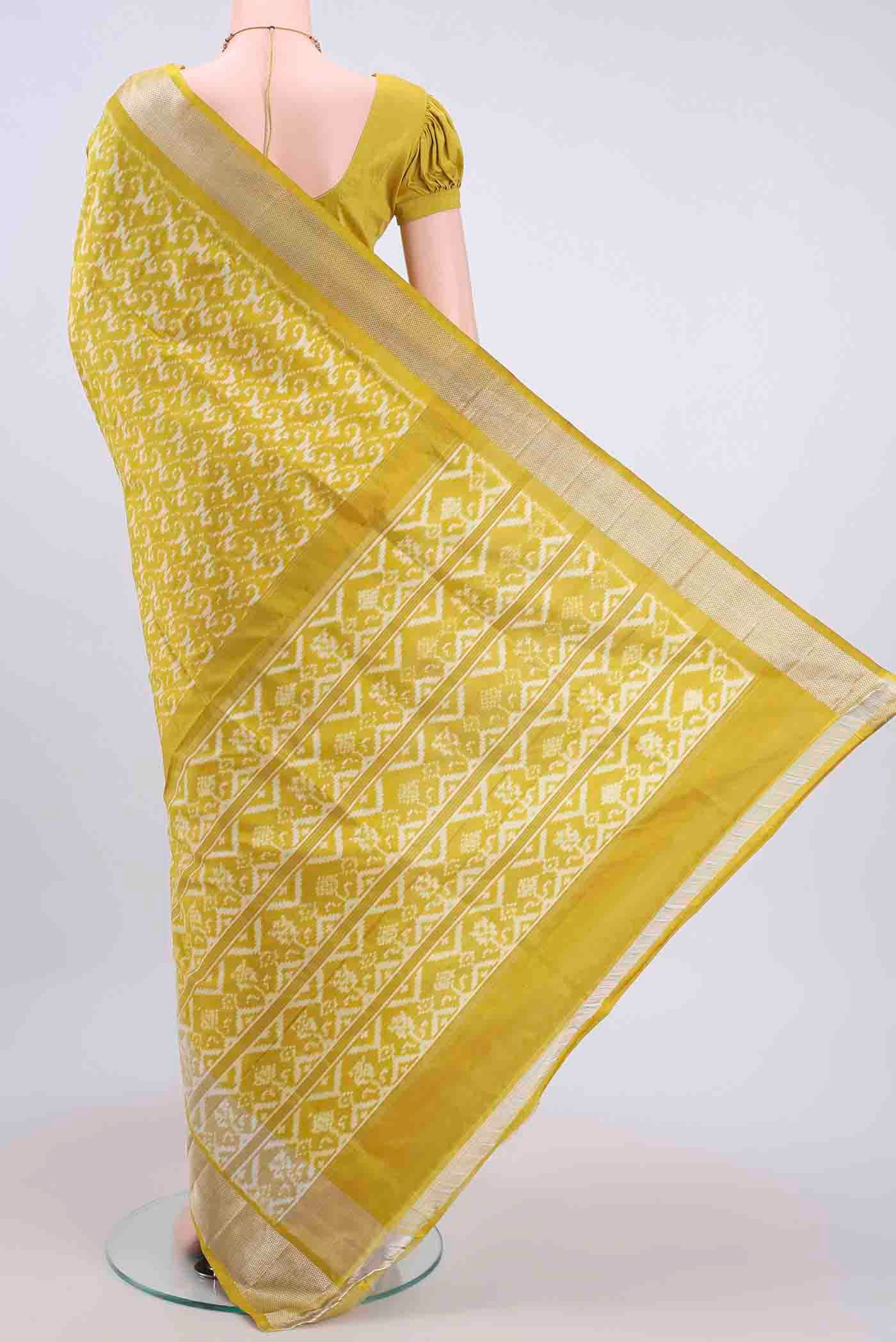 Yellow Pochampally Silk Saree - Image 3