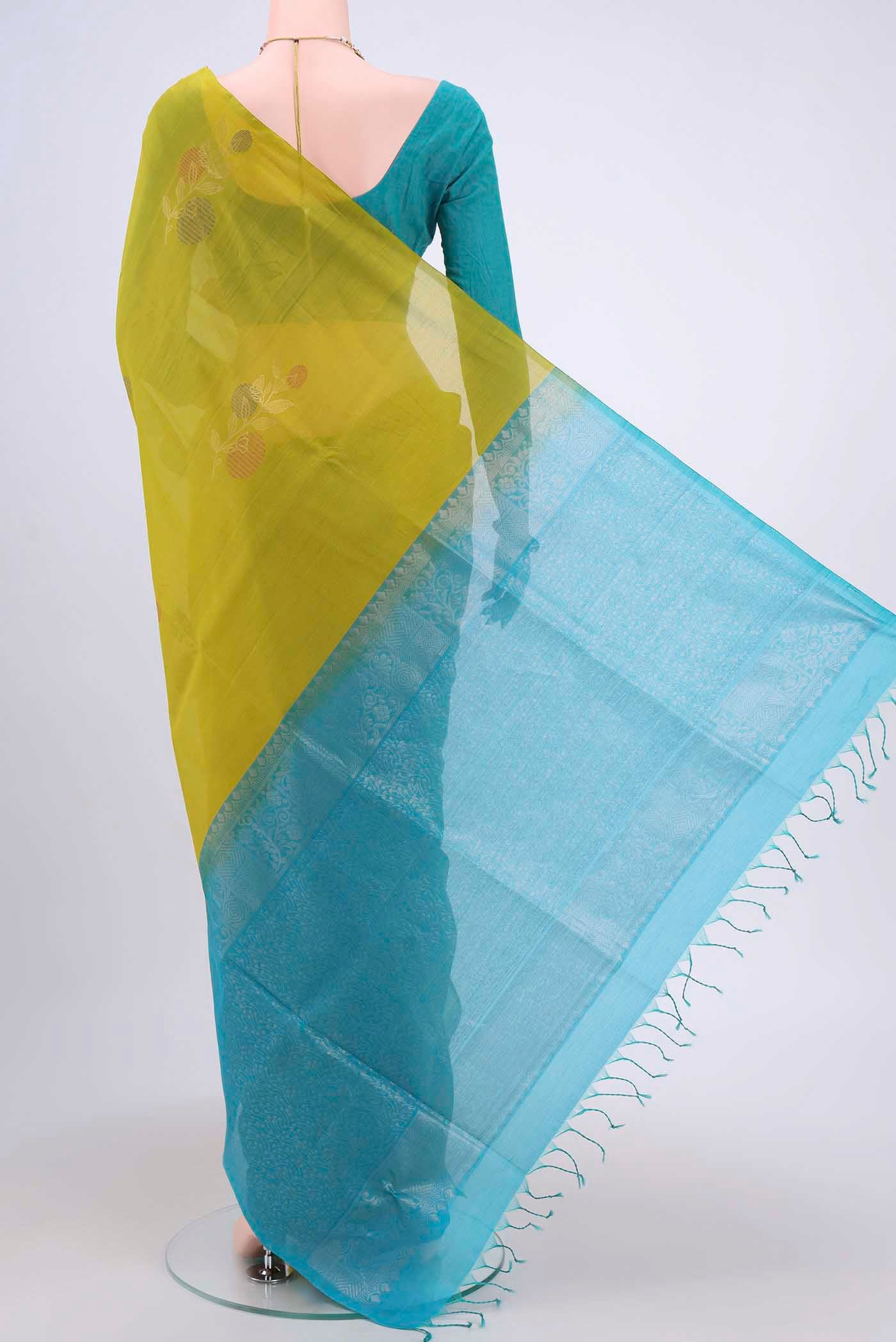 Green Silk Cotton Saree - Image 3