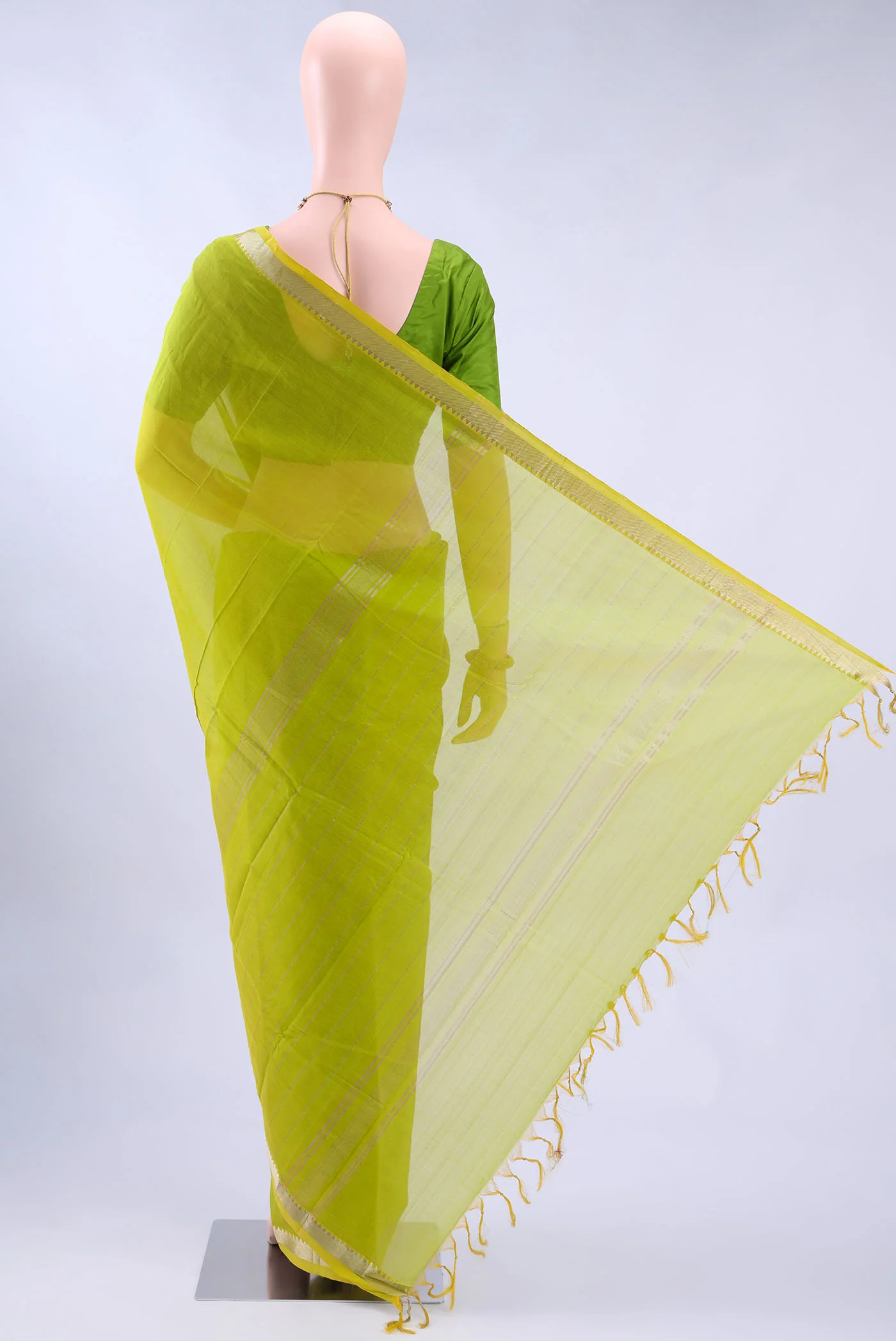 Acid Green Mangalagiri Cotton Saree - Image 3