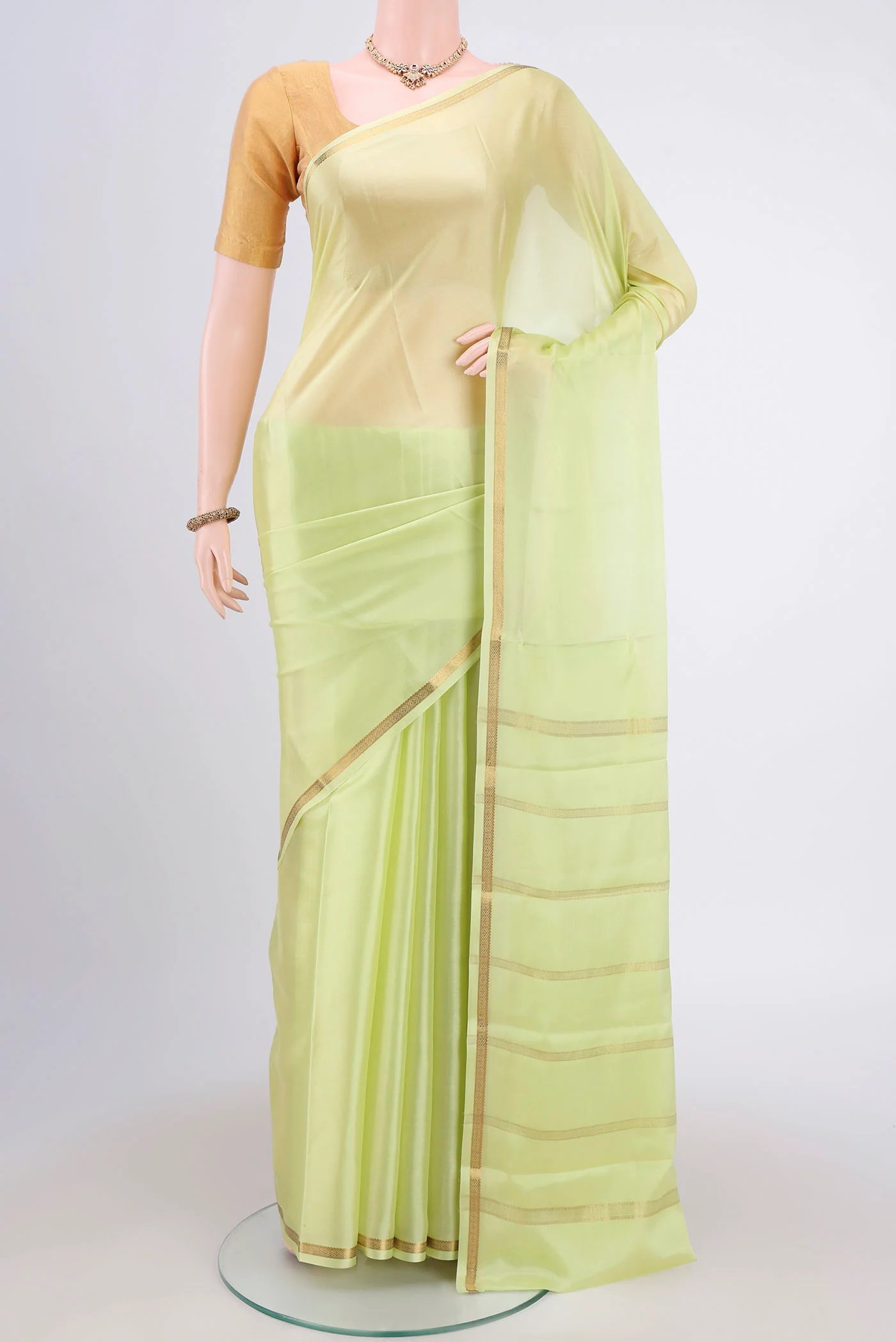 Lemon Yellow Mysore Crepe Saree