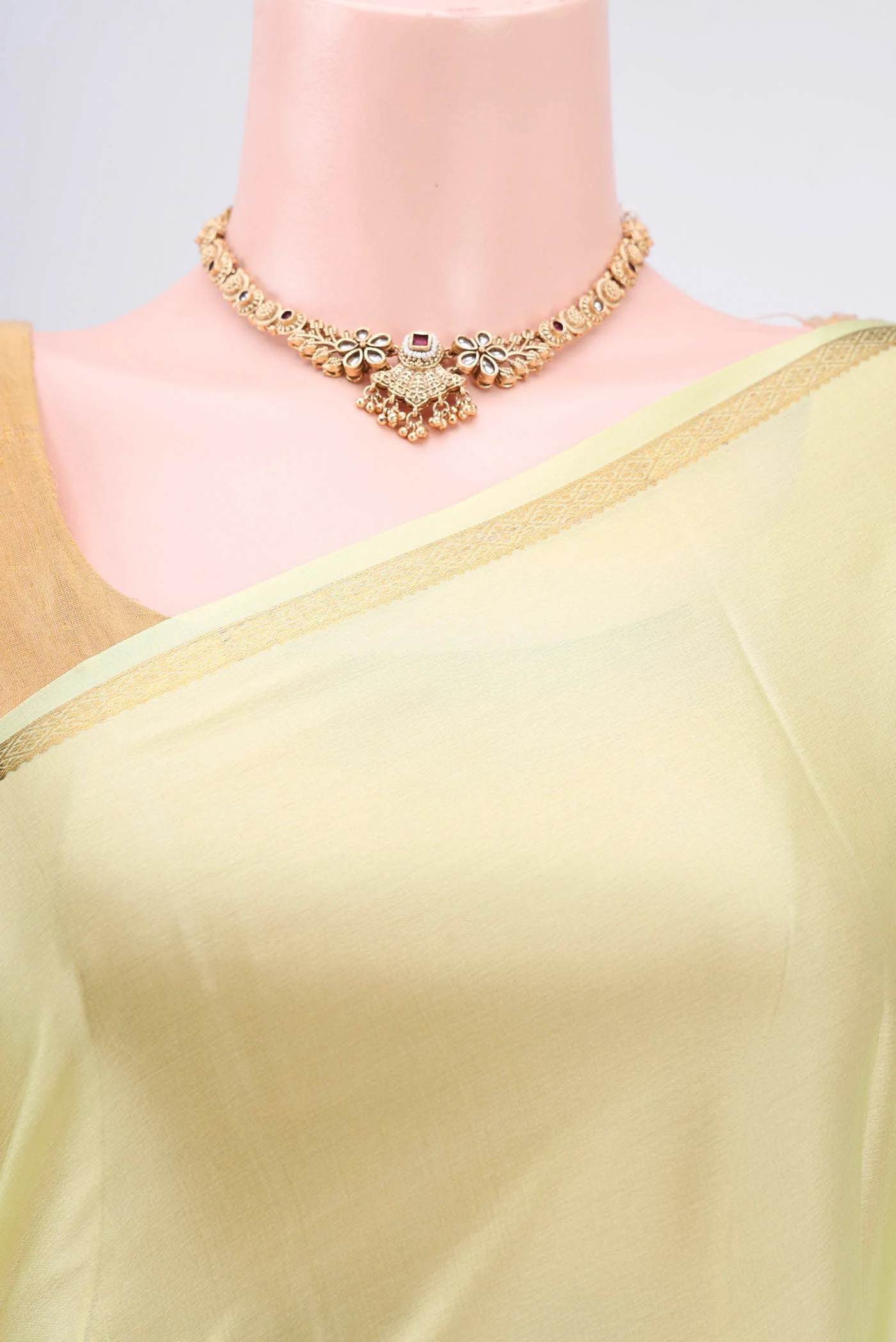 Lemon Yellow Mysore Crepe Saree - Image 2