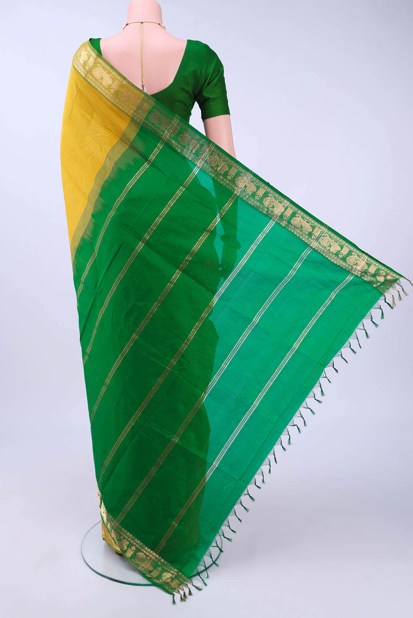 Acid Green Silk Cotton Saree - Image 3