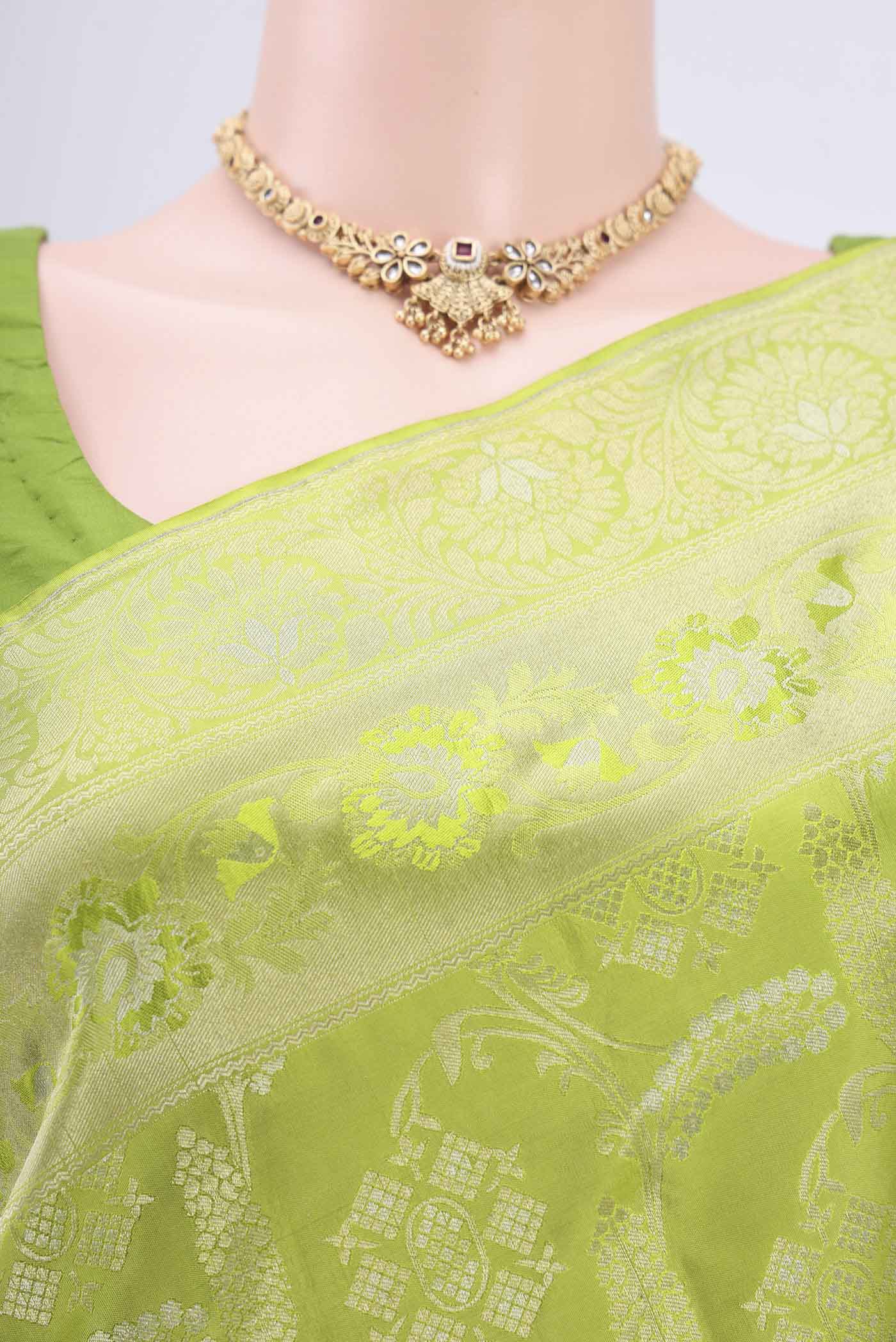 Acid Green Soft Silk Saree - Image 2