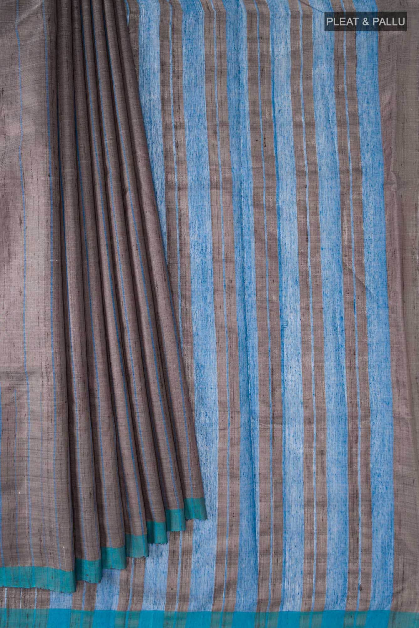 Amisha-Grey Bhagalpuri Tussar Silk Saree - Image 6
