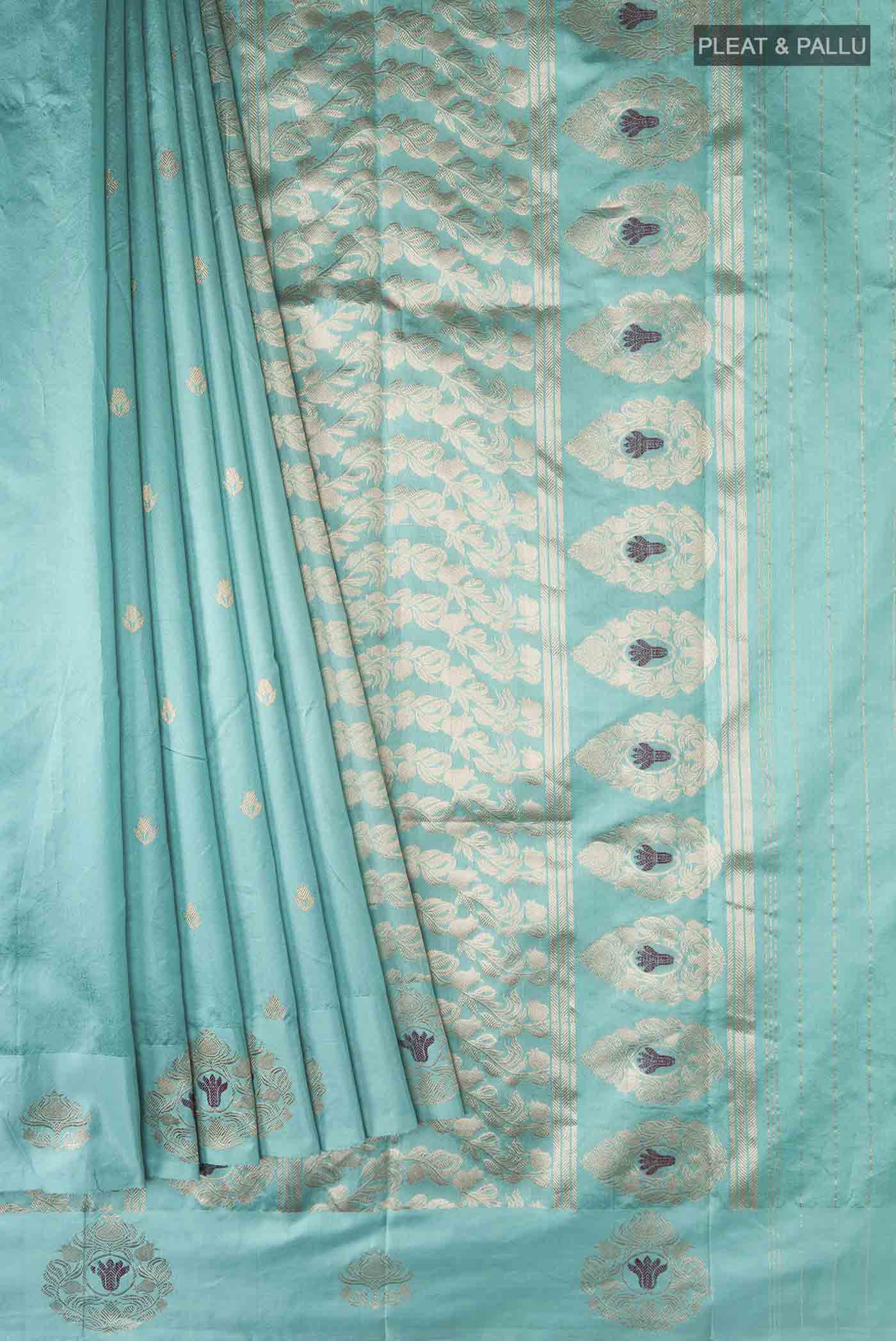 Anaar-Turquoise Banarasi Katan Silk Saree - Image 2