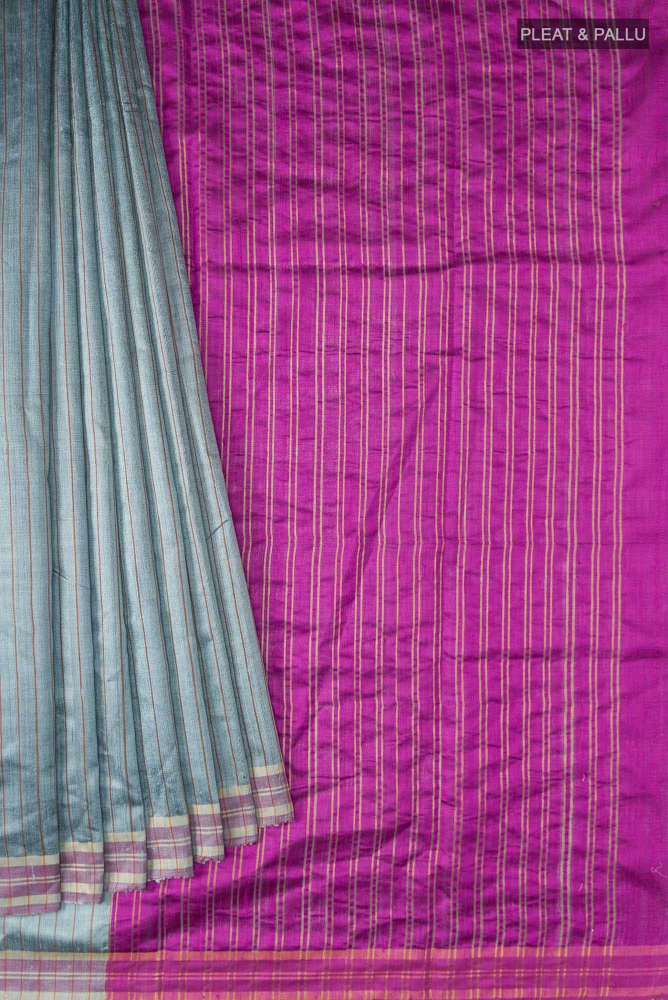 Avni-Blue Grey Bhagalpuri Tussar Silk Saree - Image 2