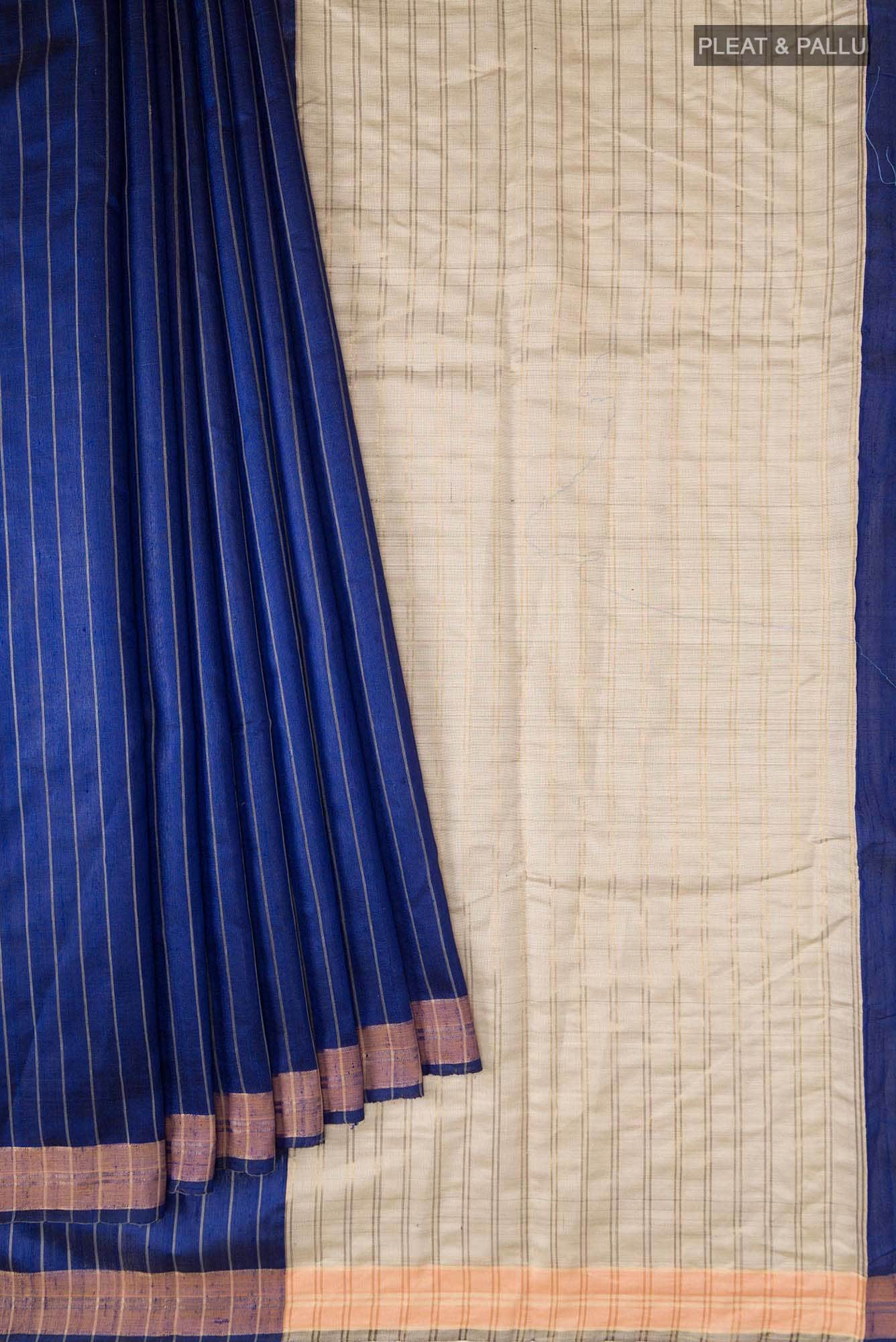 Avni-Royal Blue Bhagalpuri Tussar Silk Saree - Image 6