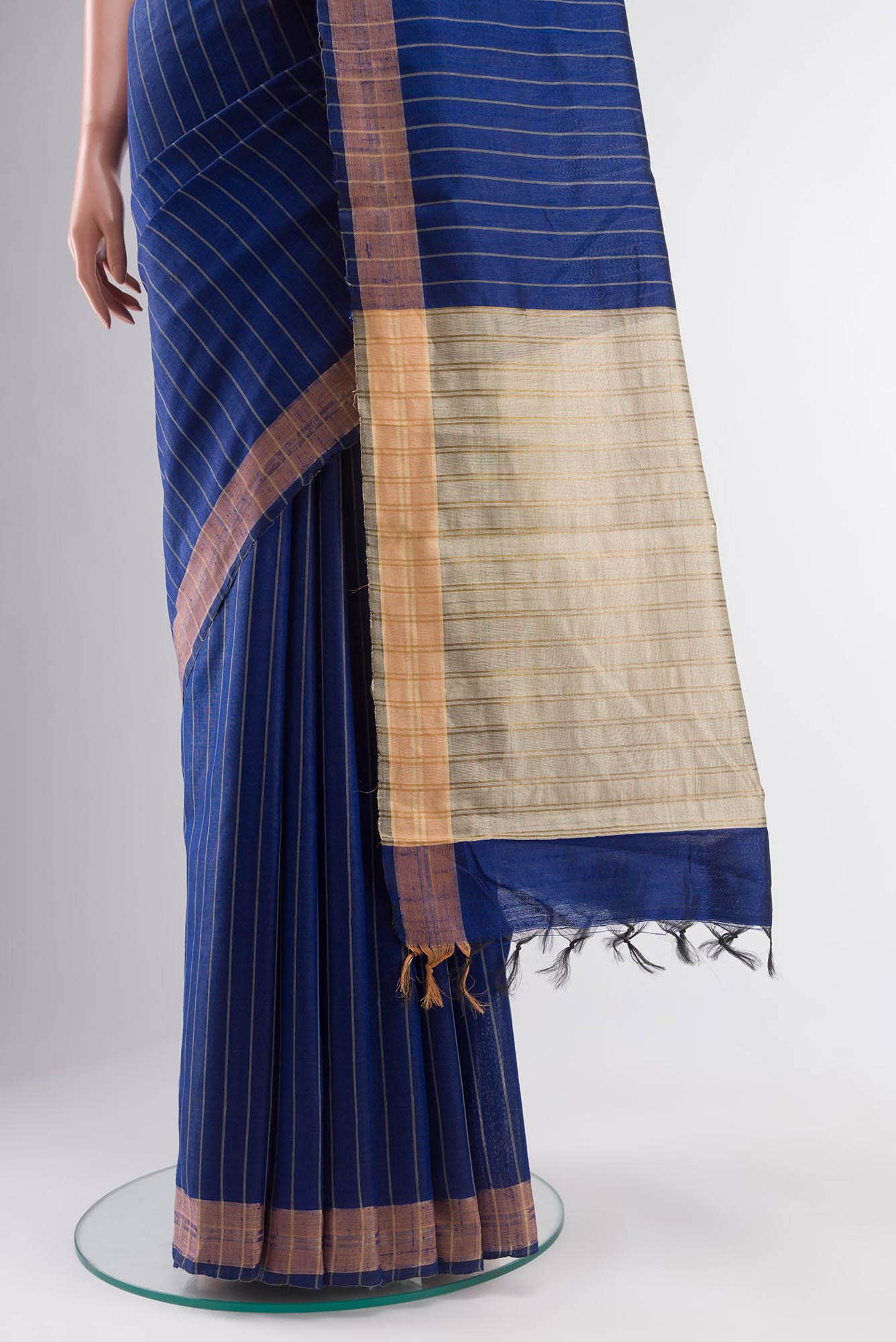 Avni-Royal Blue Bhagalpuri Tussar Silk Saree - Image 9