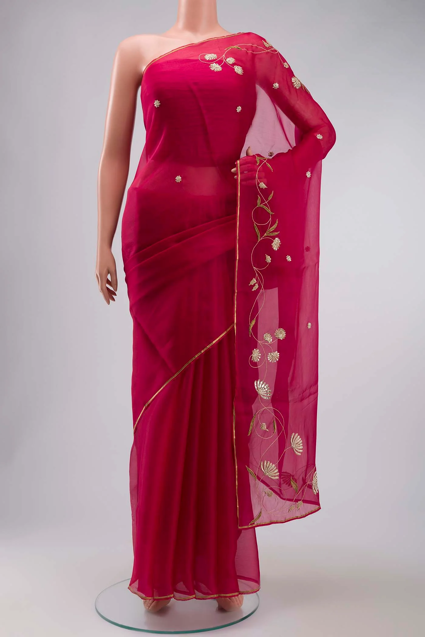 Bahar-Ruby Red Organza Silk Saree