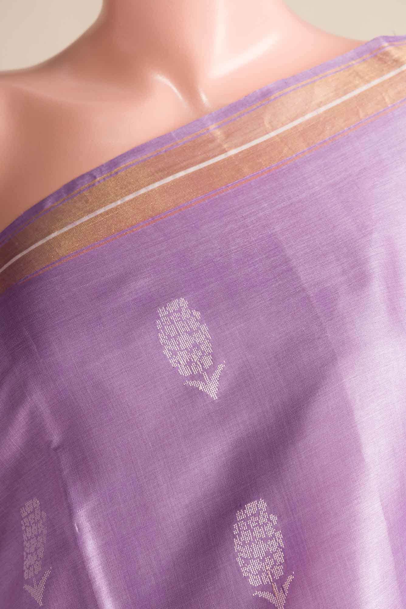 Basket of Lavender Flowers -Bhagalpuri Tussar Silk Saree in Lavender Color - Image 3