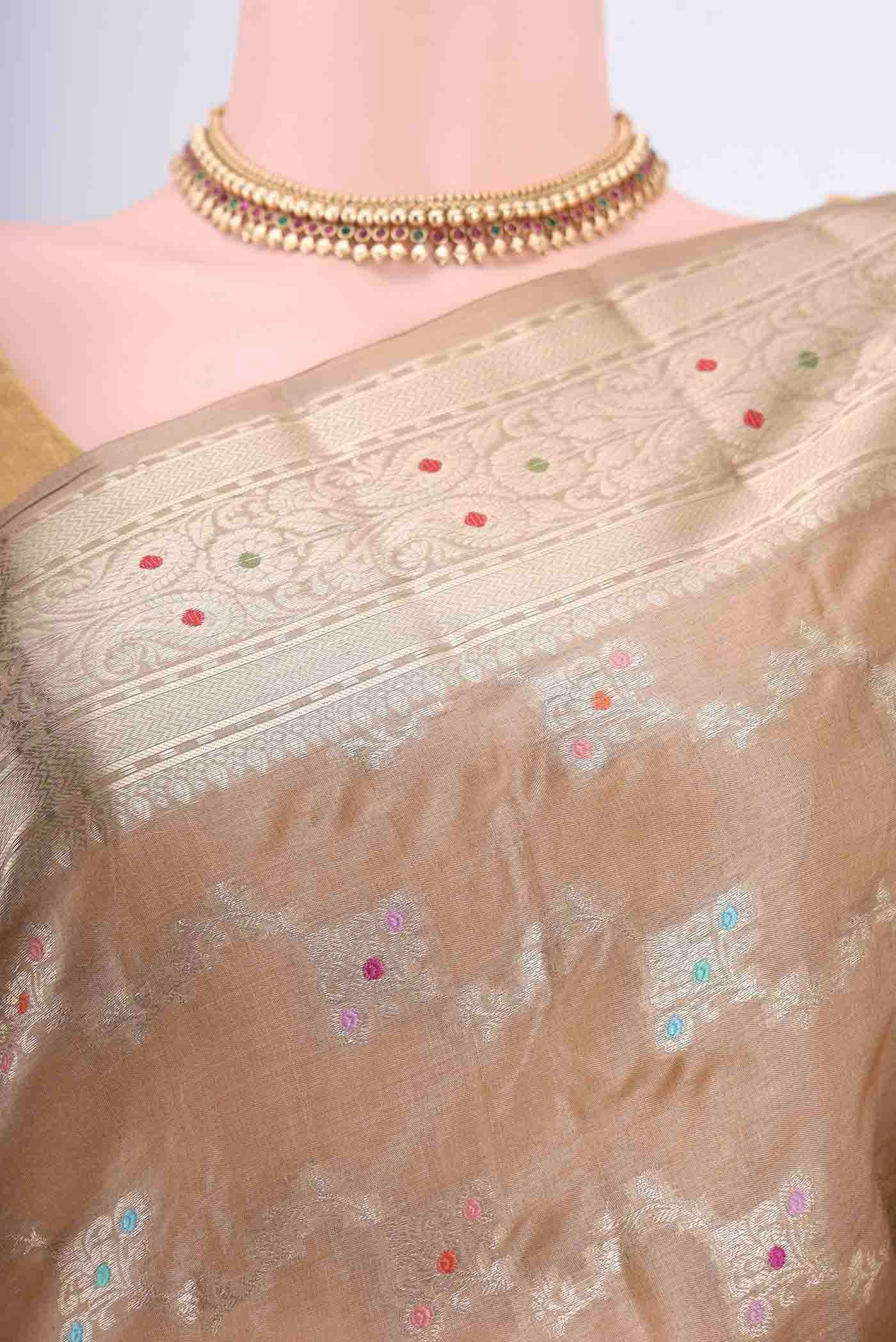 Beige Banarasi Tussar Silk Saree - Image 2