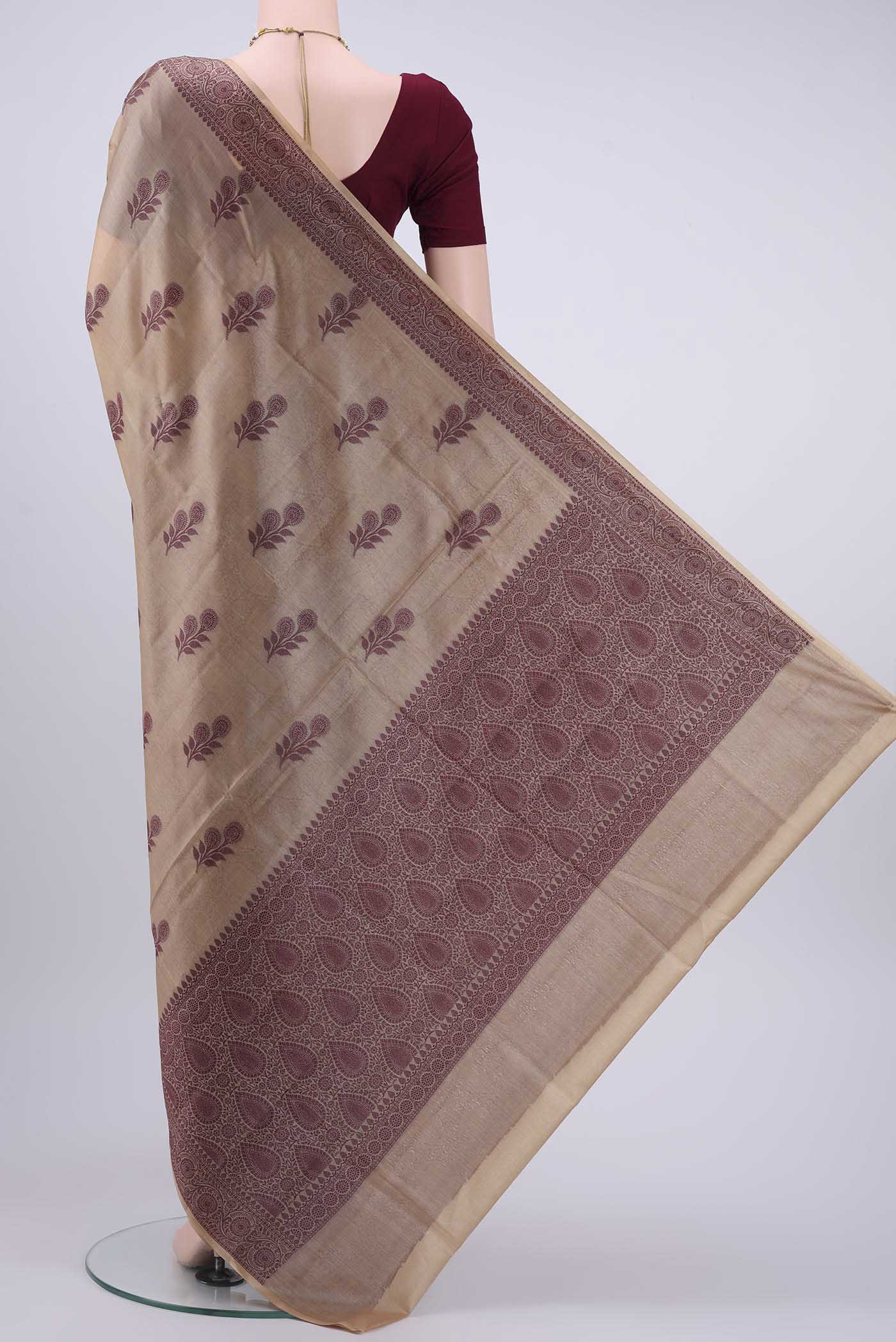 Beige Banarasi Raw Silk Saree - Image 3
