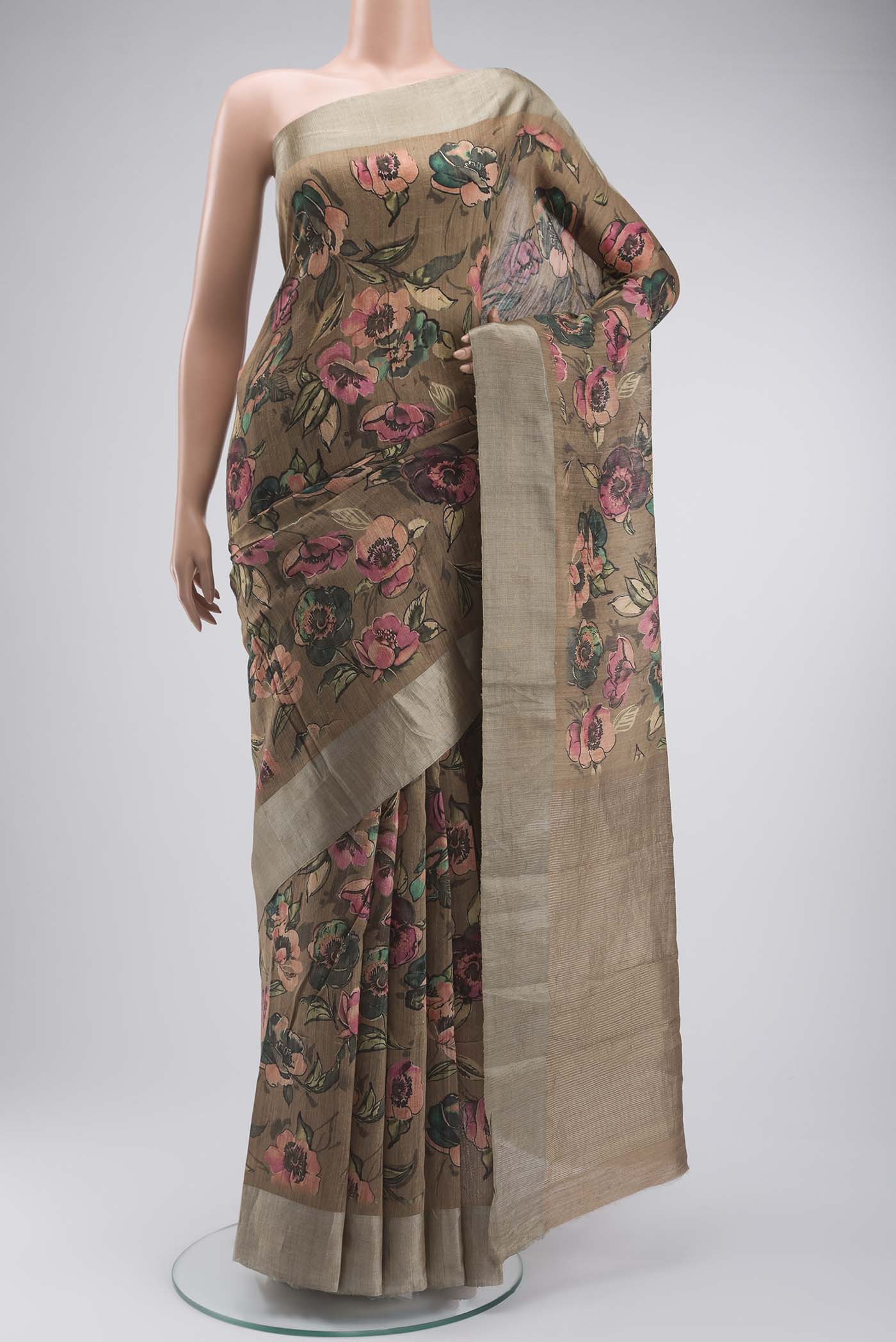 Beige Bhagalpuri Tussar Silk Saree