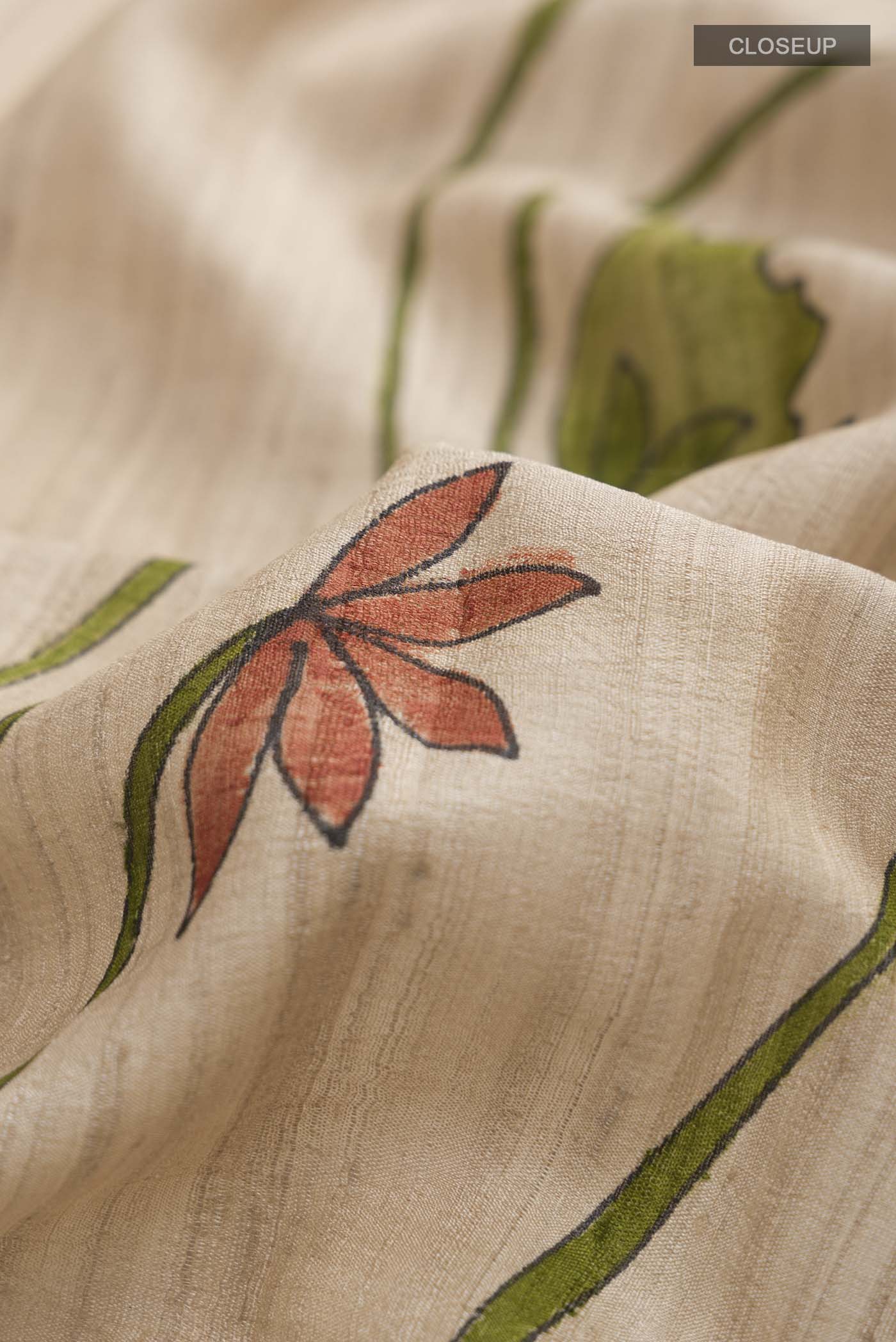 Beige Bhagalpuri Tussar Silk Saree - Image 2