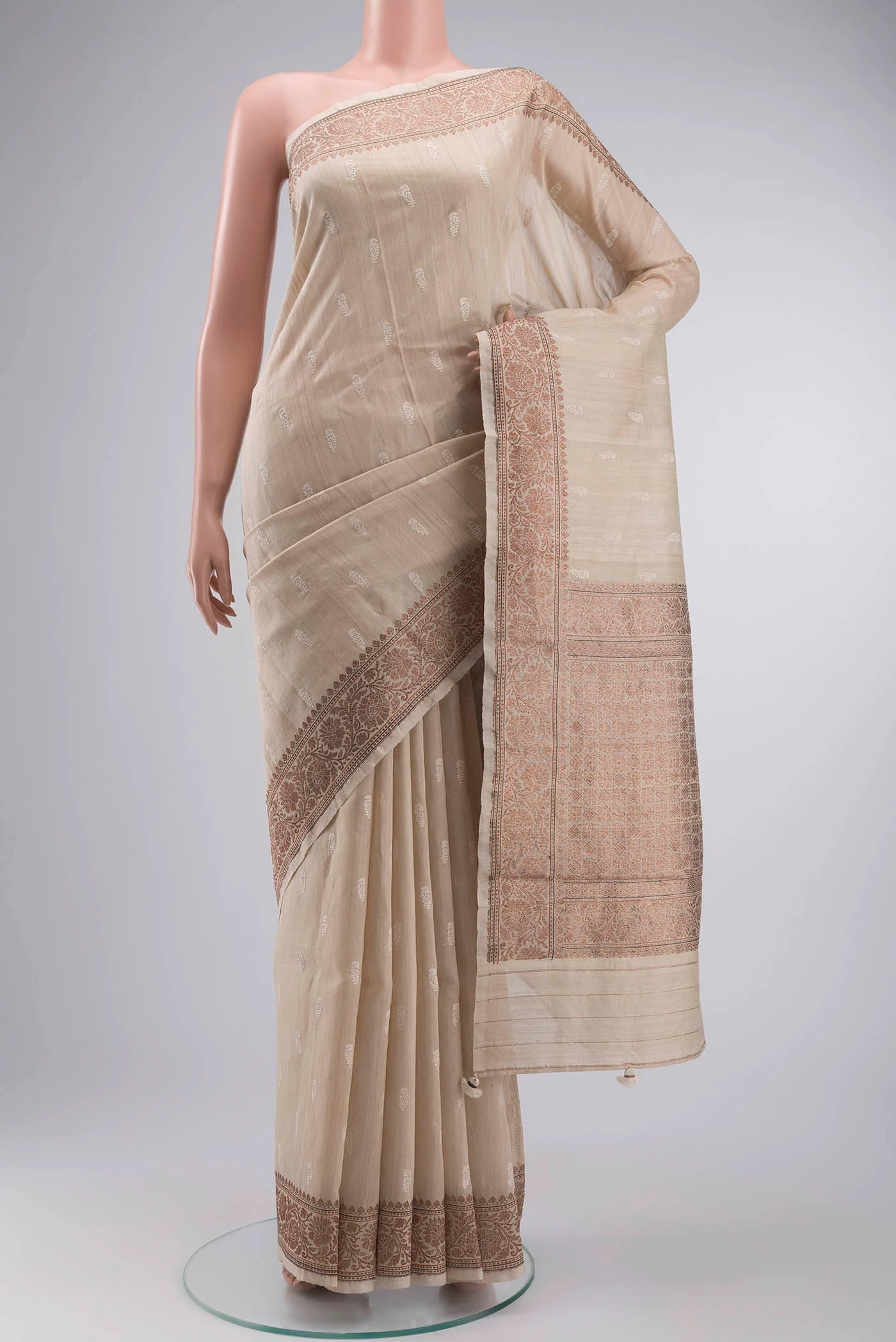 Beige Bhagalpuri Tussar Silk Saree