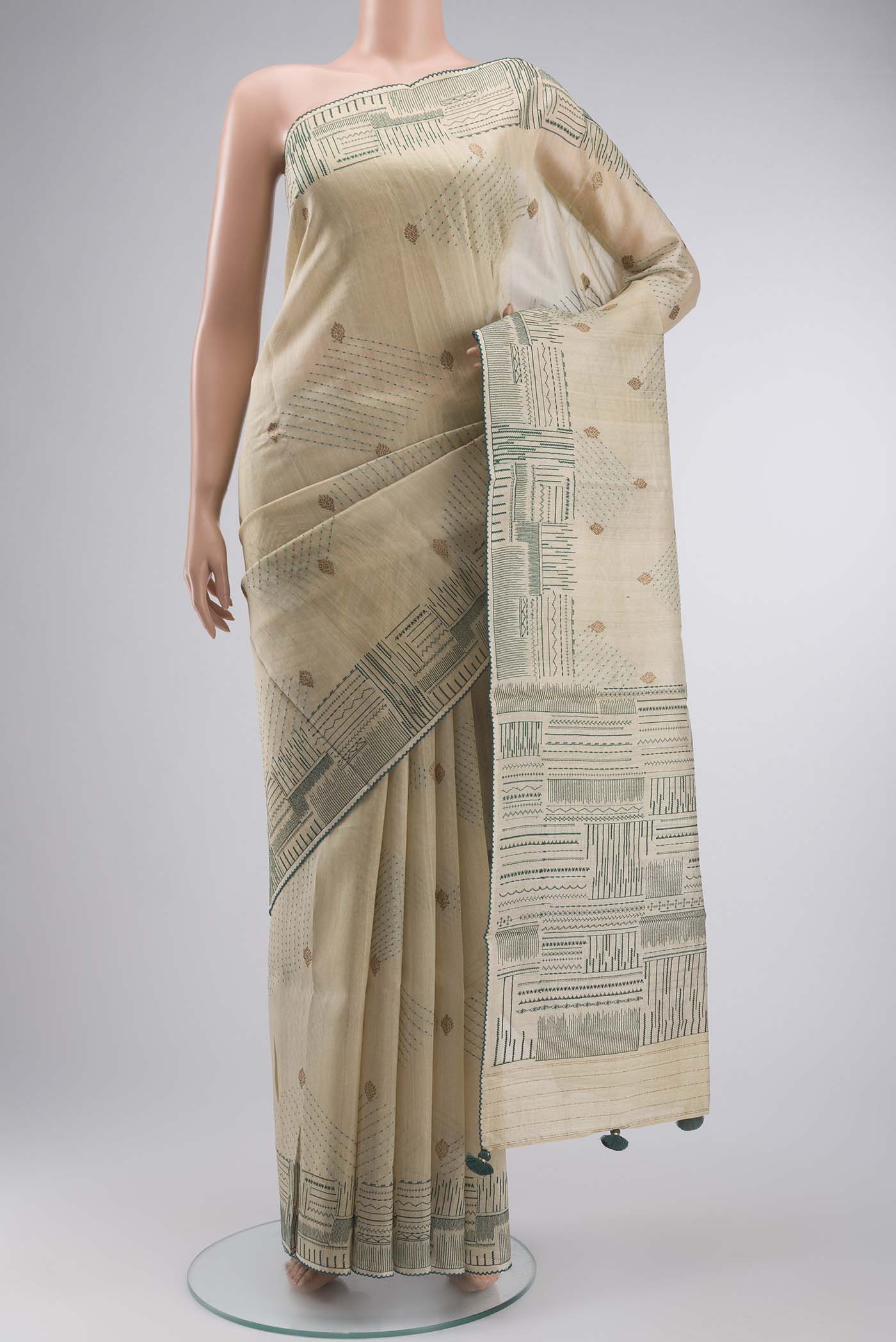 Beige Bhagalpuri Tussar Silk Saree
