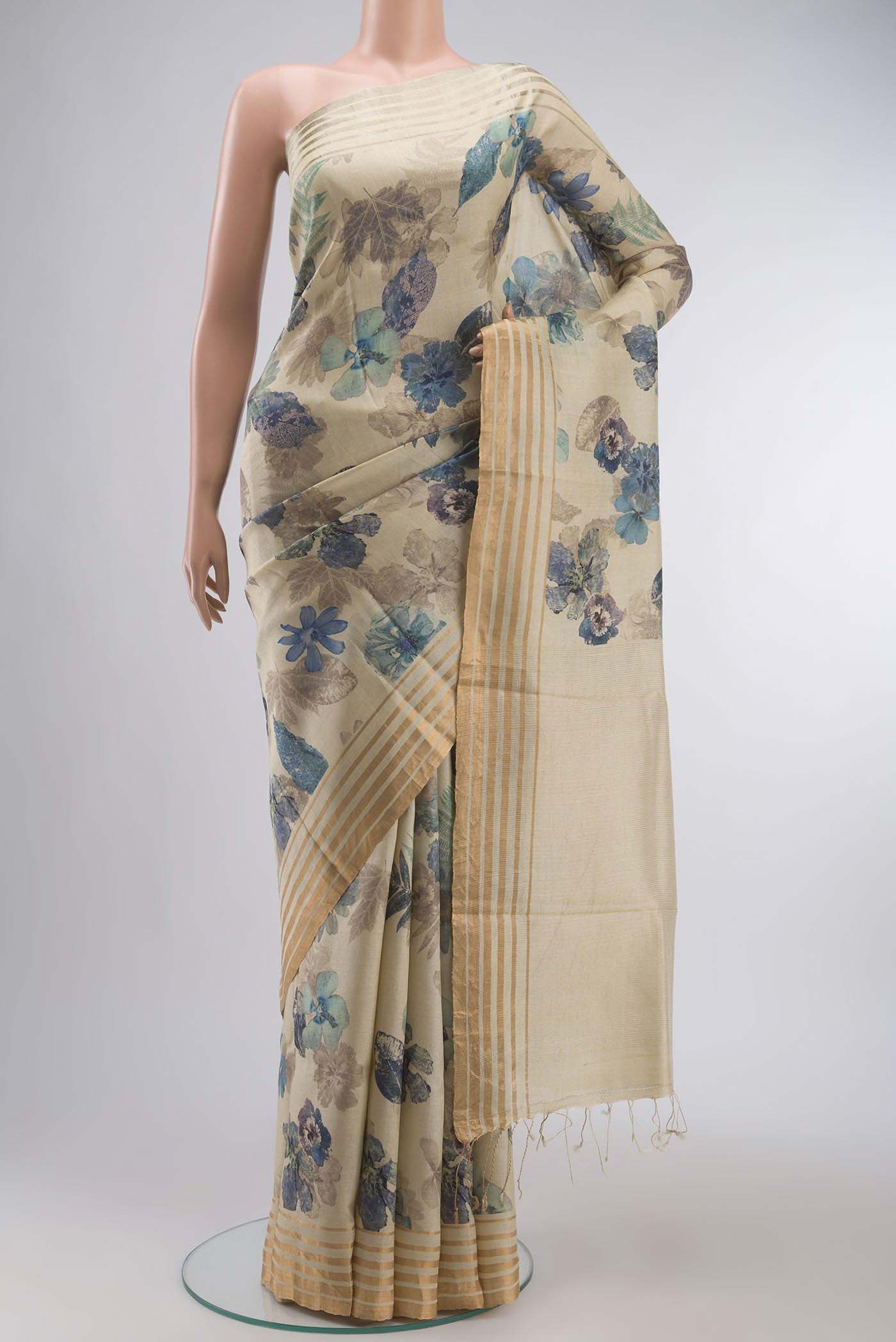 Beige Bhagalpuri Tussar Silk Saree
