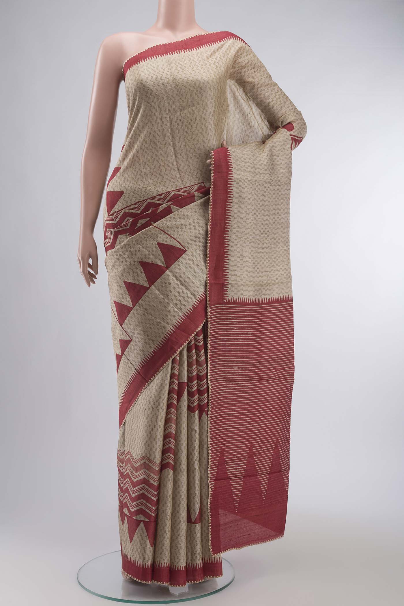 Beige Bhagalpuri Tussar Silk Saree