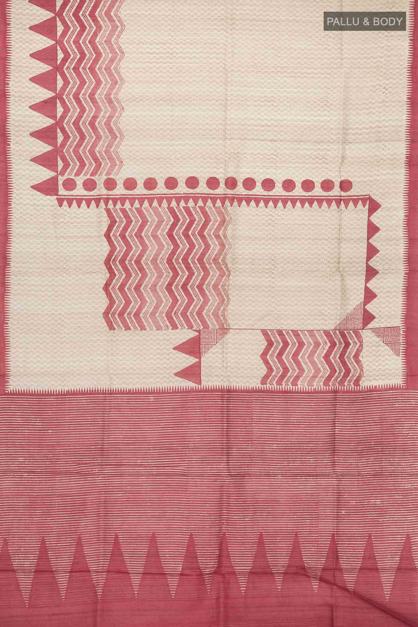 Beige Bhagalpuri Tussar Silk Saree - Image 5