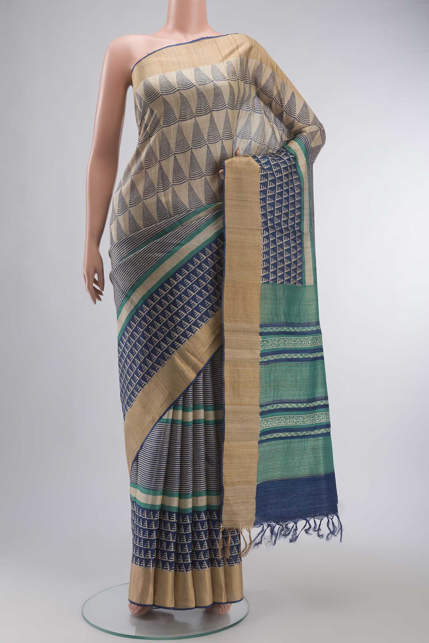 Beige Bhagalpuri Tussar Silk Saree