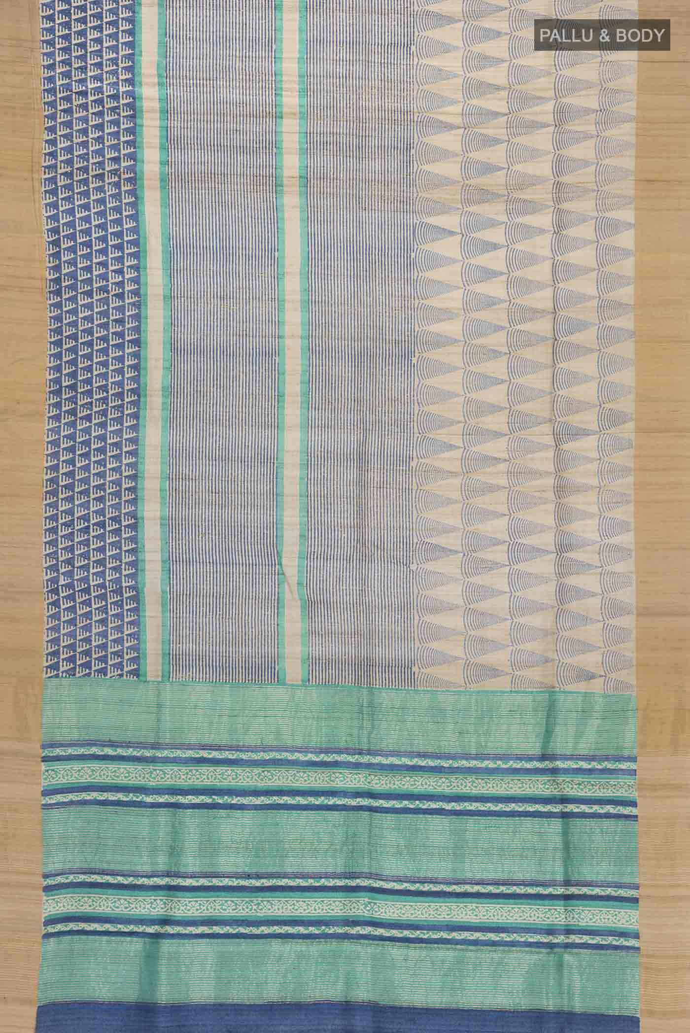 Beige Bhagalpuri Tussar Silk Saree - Image 5