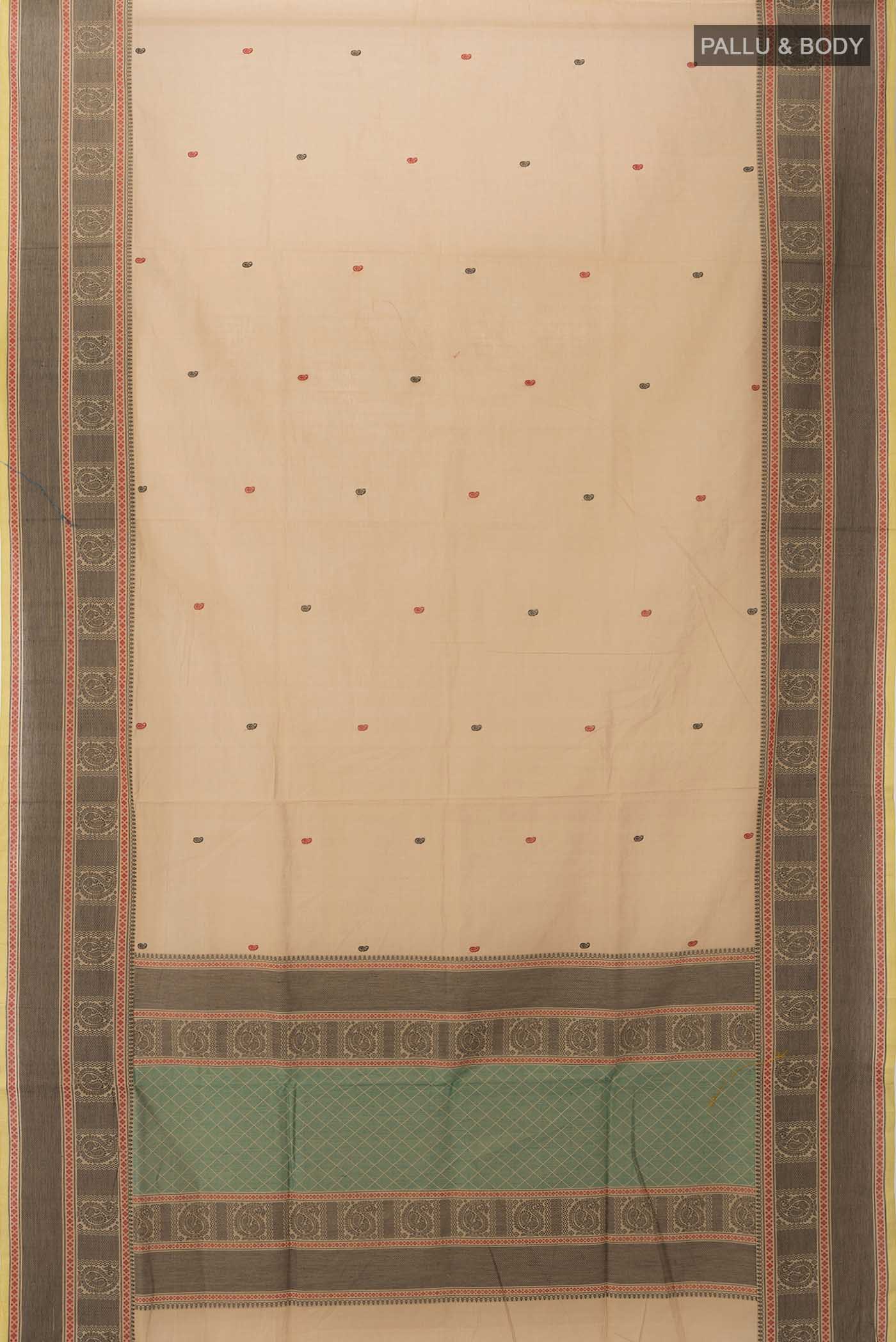Beige Chettinad Cotton Saree - Image 5