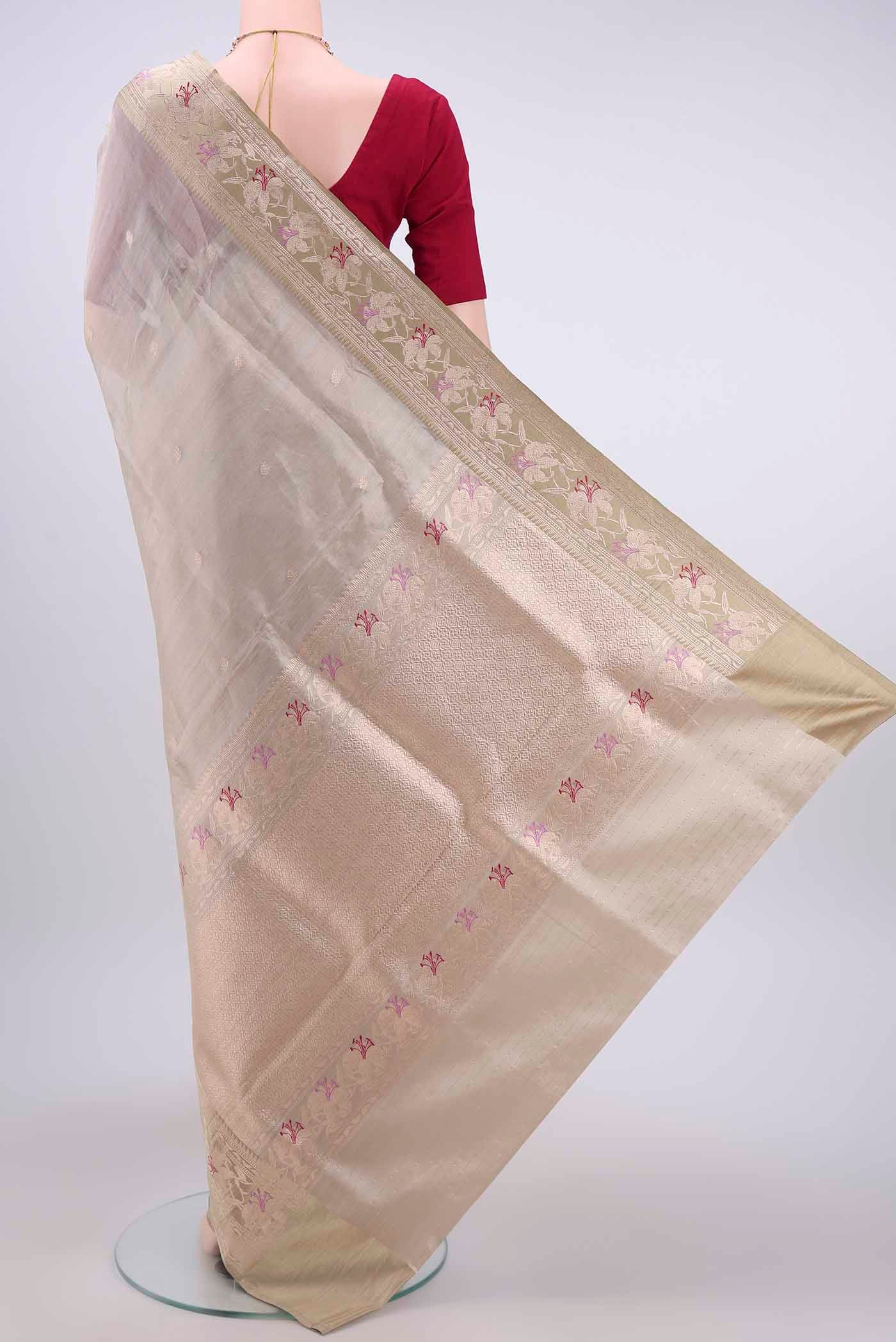 Beige Dual Tone Banarasi Silk Saree - Image 3