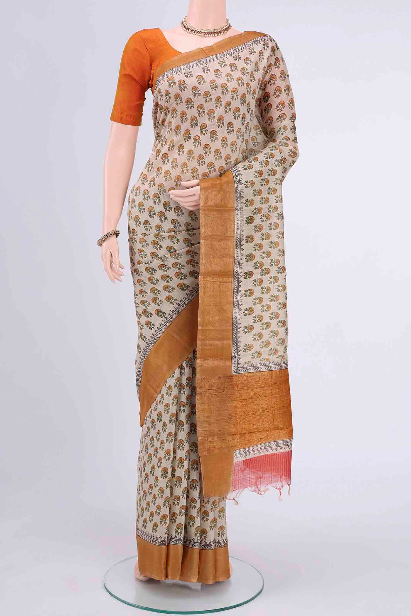 Beige Dual Tone Chanderi Silk Cotton Saree
