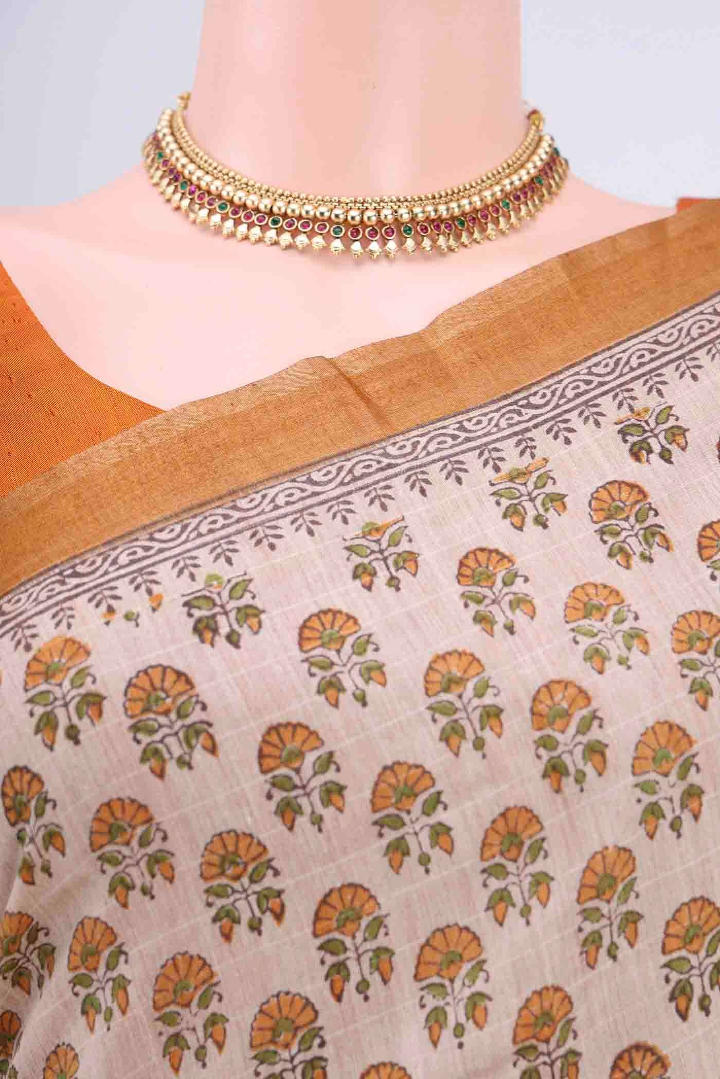 Beige Dual Tone Chanderi Silk Cotton Saree - Image 2