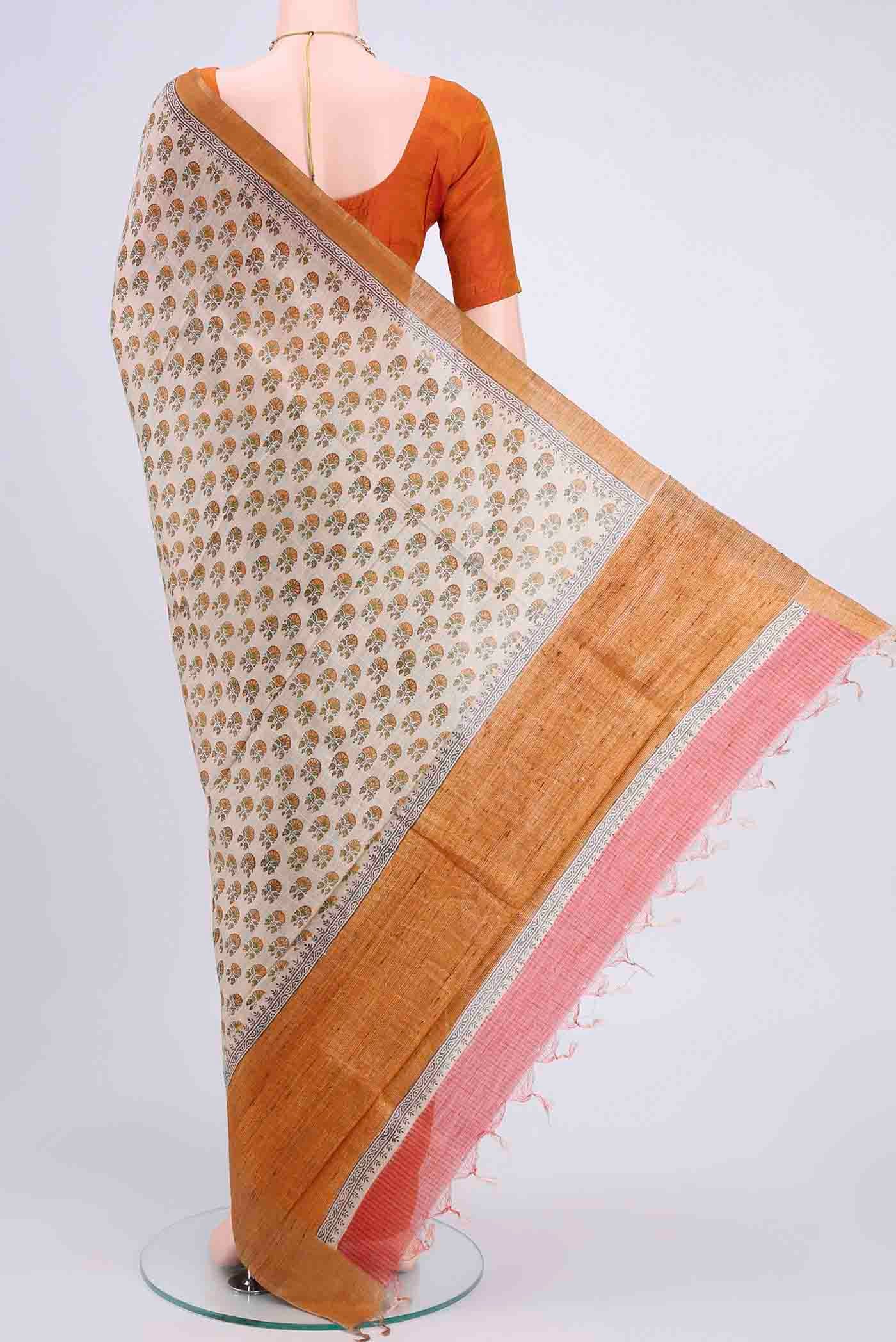 Beige Dual Tone Chanderi Silk Cotton Saree - Image 3