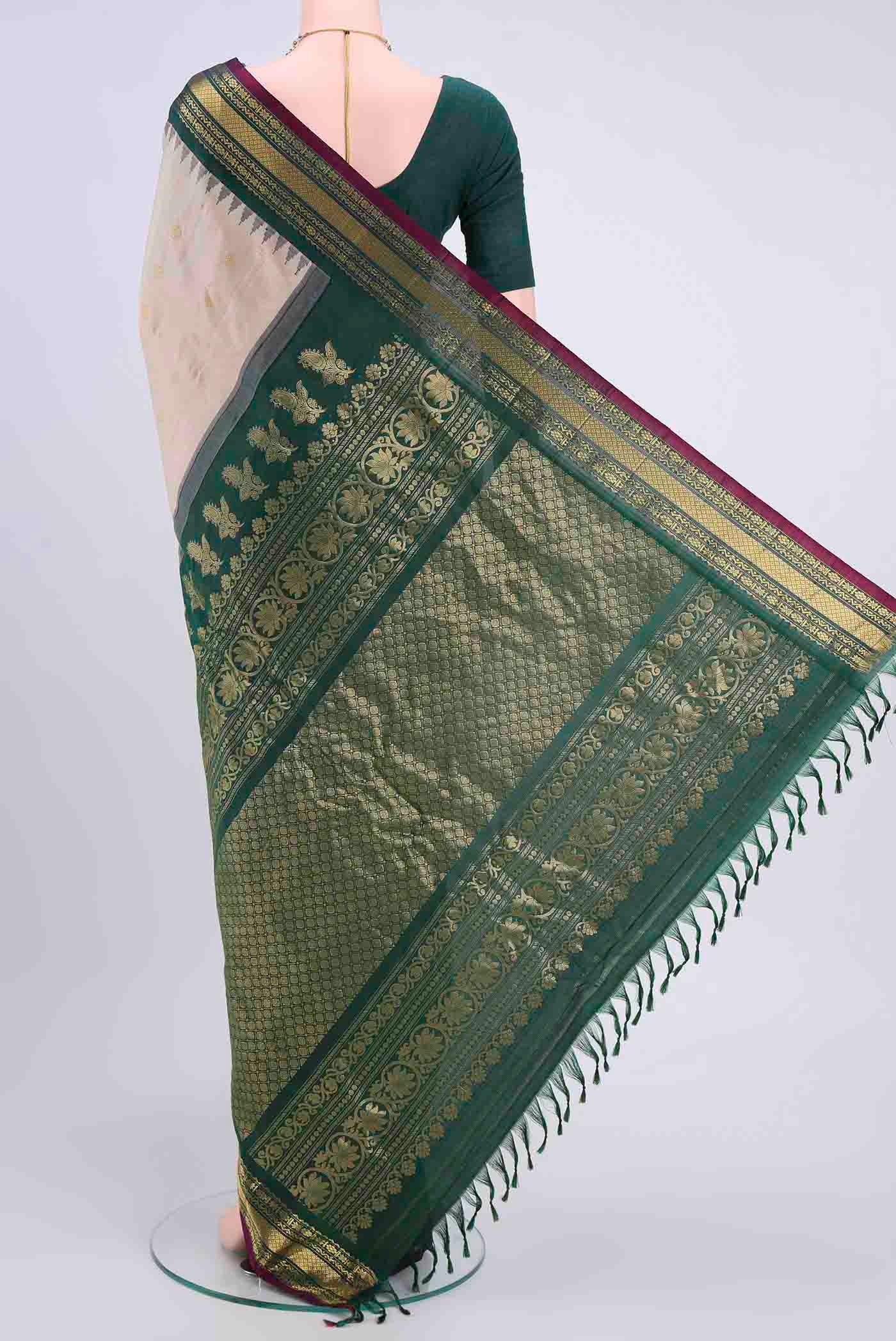 Beige Dual Tone Gadwal Silk Saree - Image 3