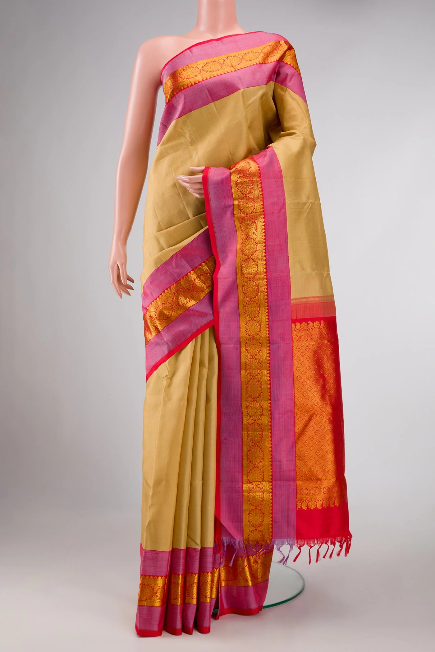 Beige Dual Tone Kanjivaram Silk Saree