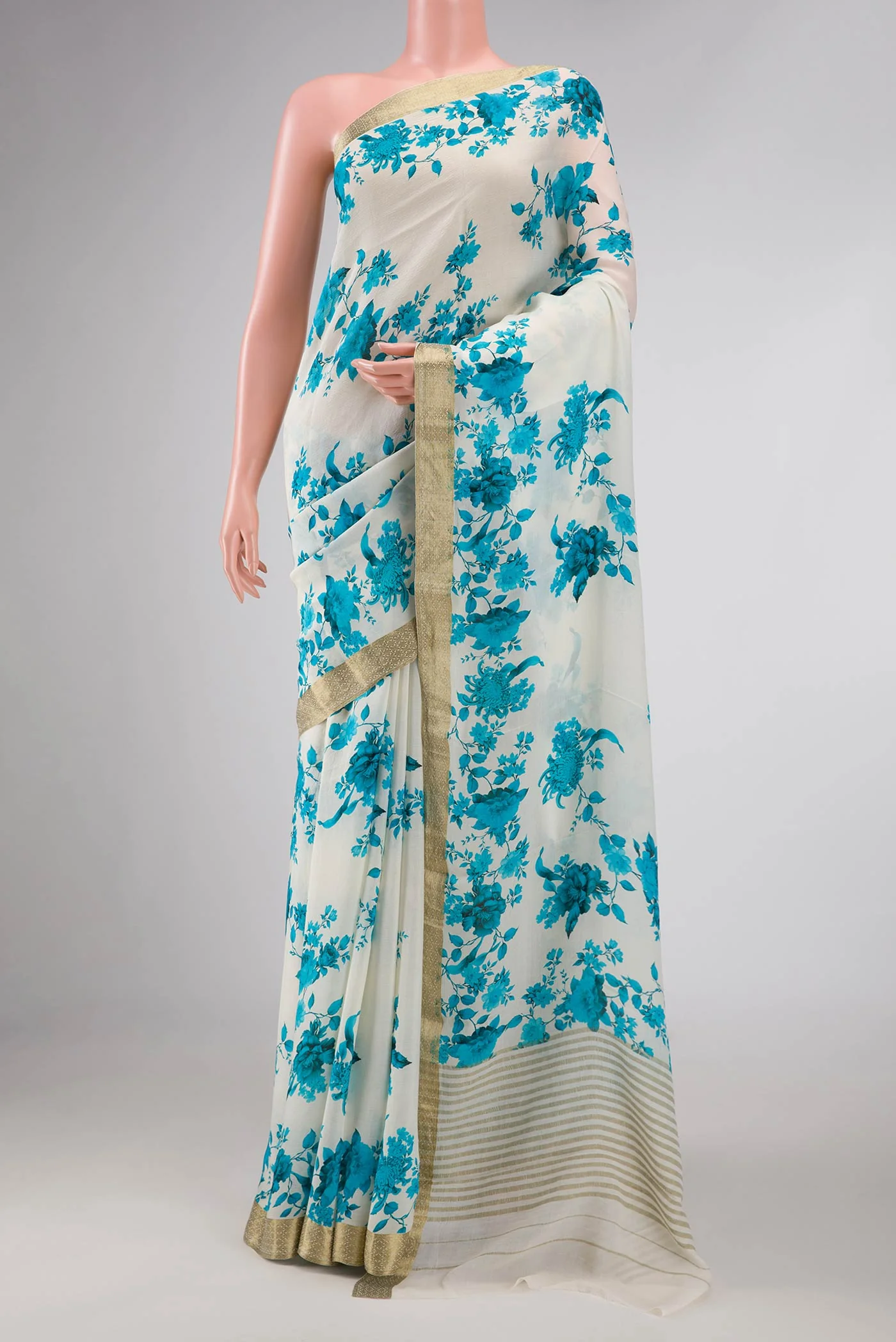 White Mysore Georgette Saree