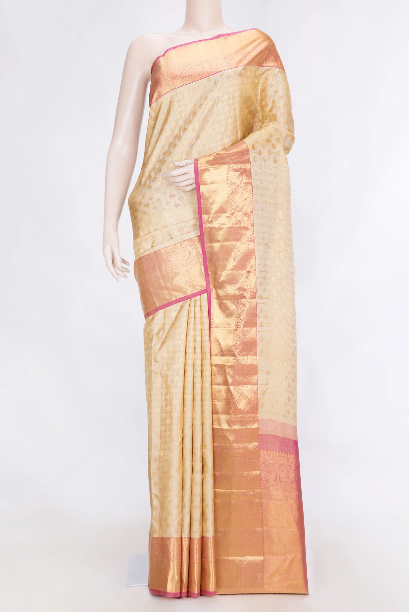 Beige Dual Tone Kanchipuram Silk Saree