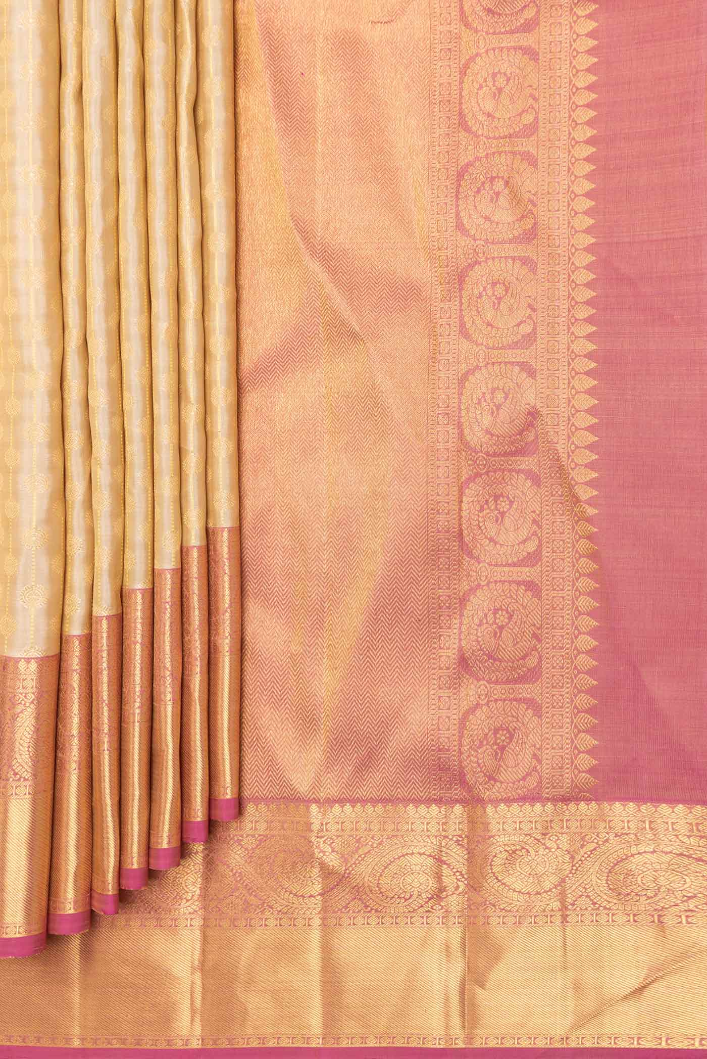 Beige Dual Tone Kanchipuram Silk Saree - Image 4