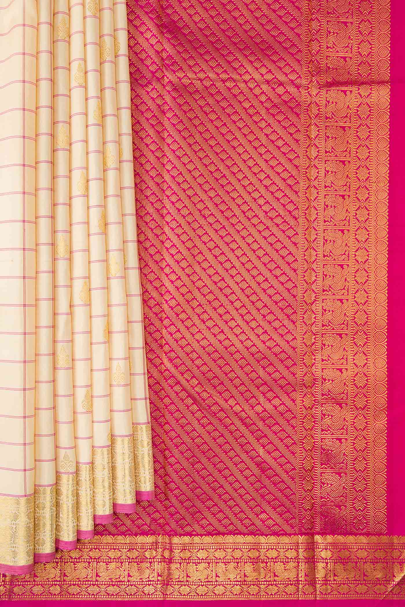 Cream Kanchipuram Silk Saree - Image 4