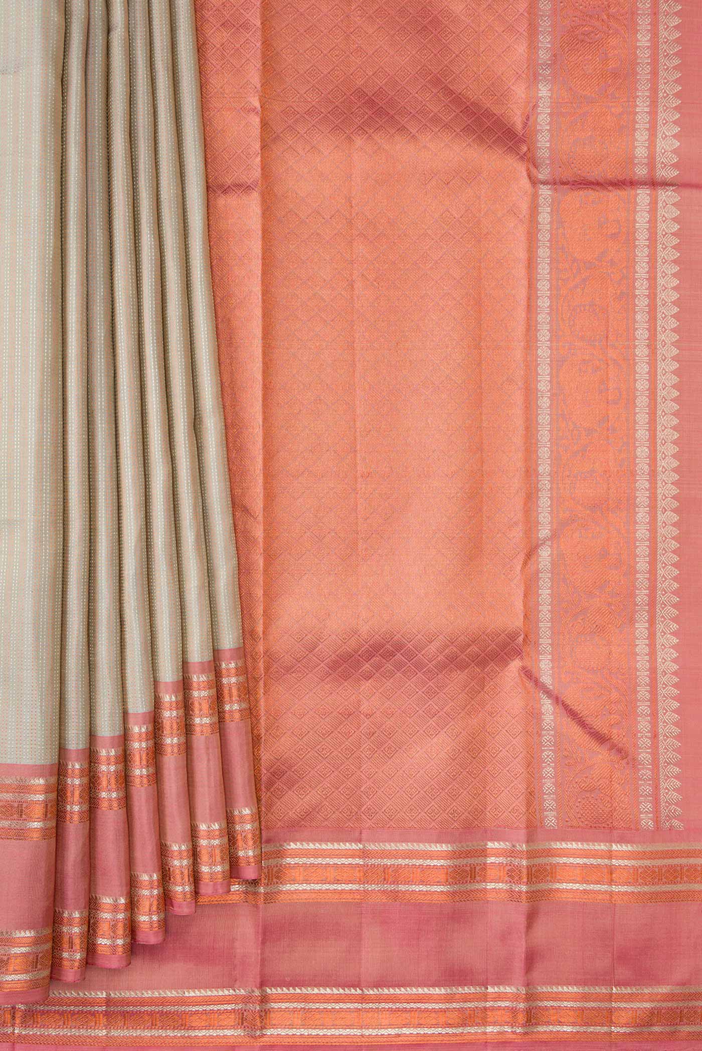 Beige Kanchipuram Silk Saree - Image 4