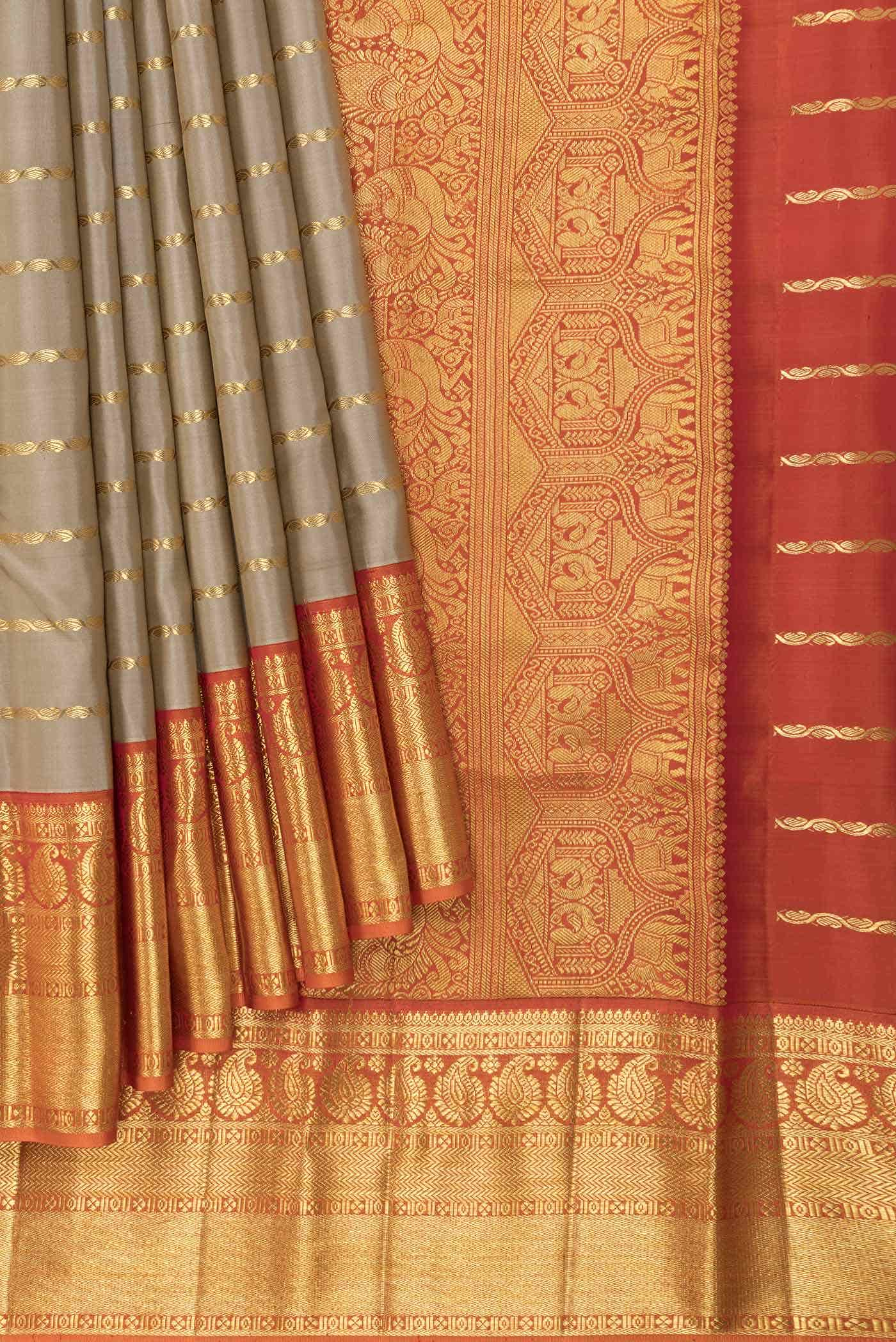 Beige Dual Tone Kanjivaram Silk Saree - Image 2