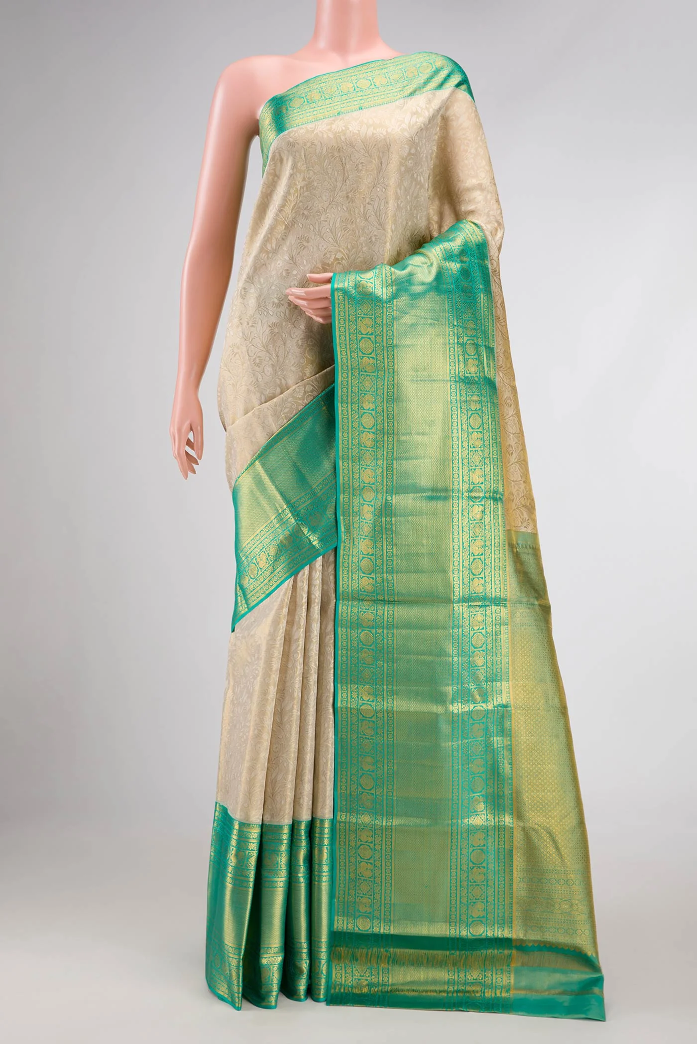 Beige Dual Tone Kanchipuram Tissue Silk Saree