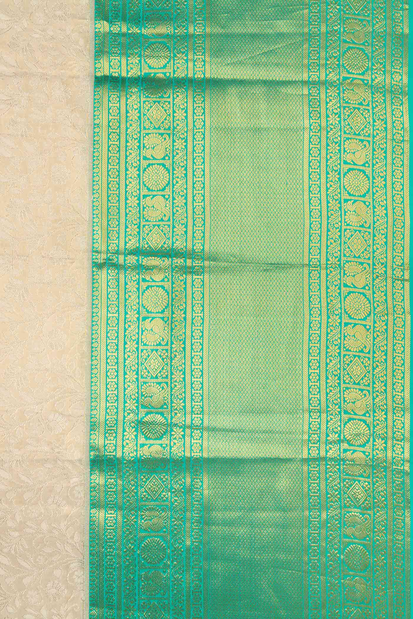 Beige Dual Tone Kanchipuram Tissue Silk Saree - Image 3