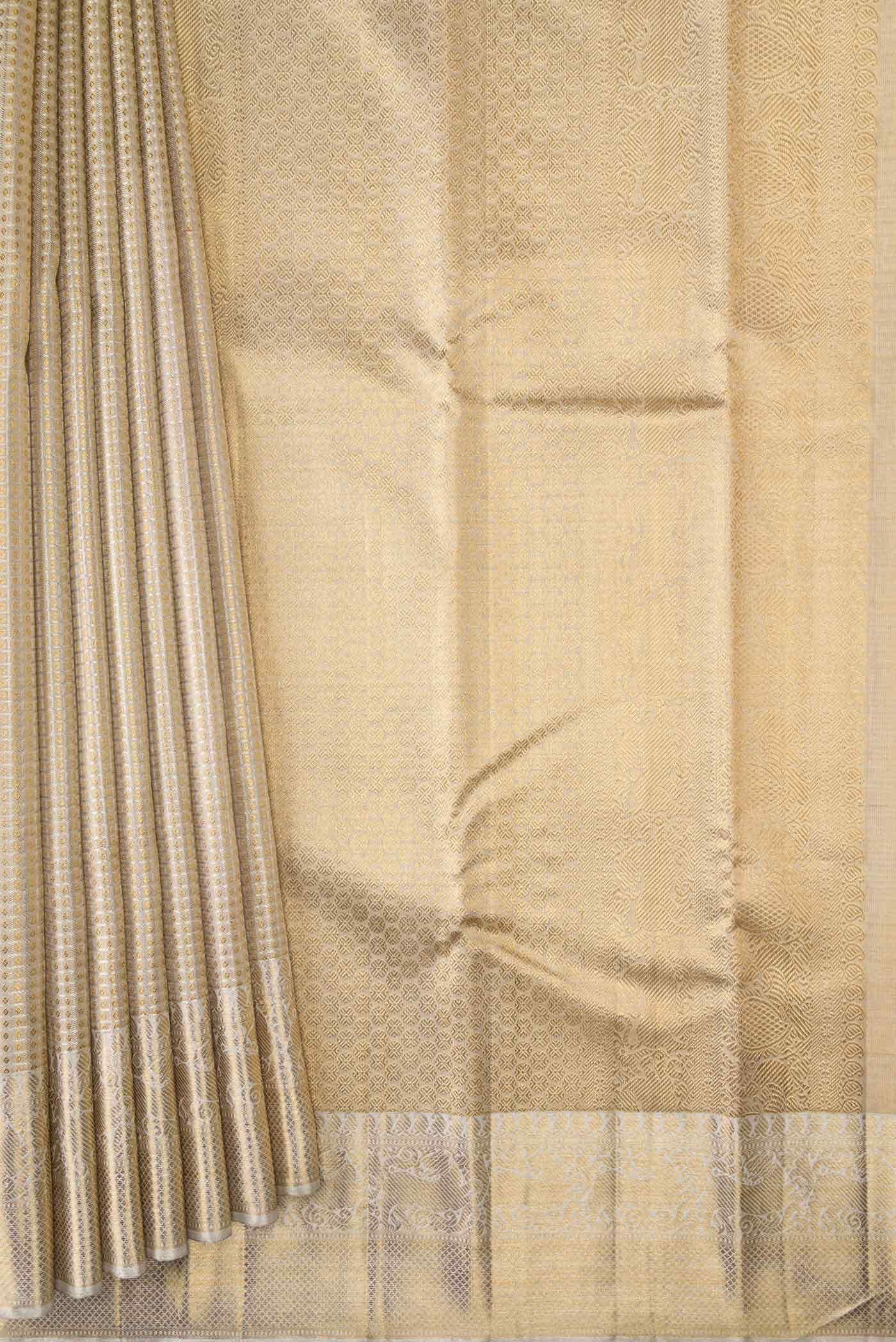 Pure Silk Pure Zari Beige Dual Tone Kanjivaram Tissue Saree - Image 2