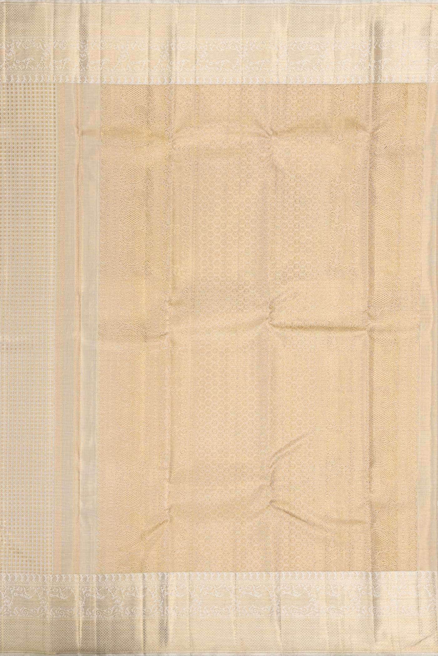 Pure Silk Pure Zari Beige Dual Tone Kanjivaram Tissue Saree - Image 5