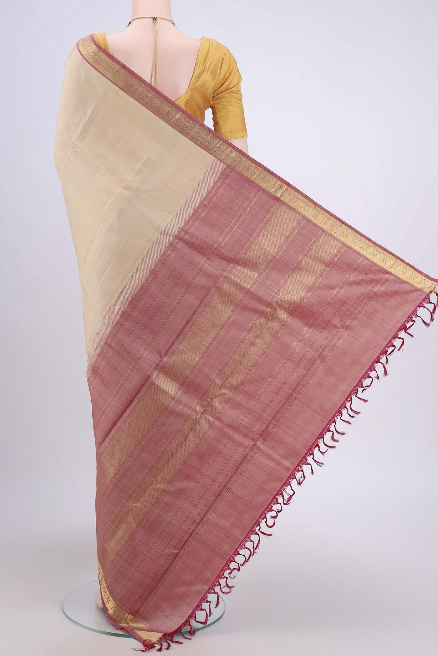 Beige Dual Tone Kanjivaram Saree - Image 3